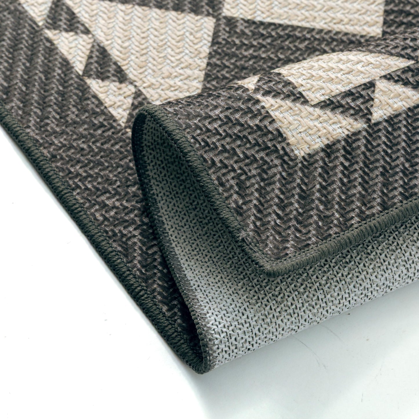 HUGEAR 8x10 Outdoor Rug Black/Beige Linen-Look Fabric Checkered Area Rug High Traffic Stain Resistant Easy Clean Durable Rugs for Indoor/Outdoor Patio Deck Balcony Porch Garden Courtyard