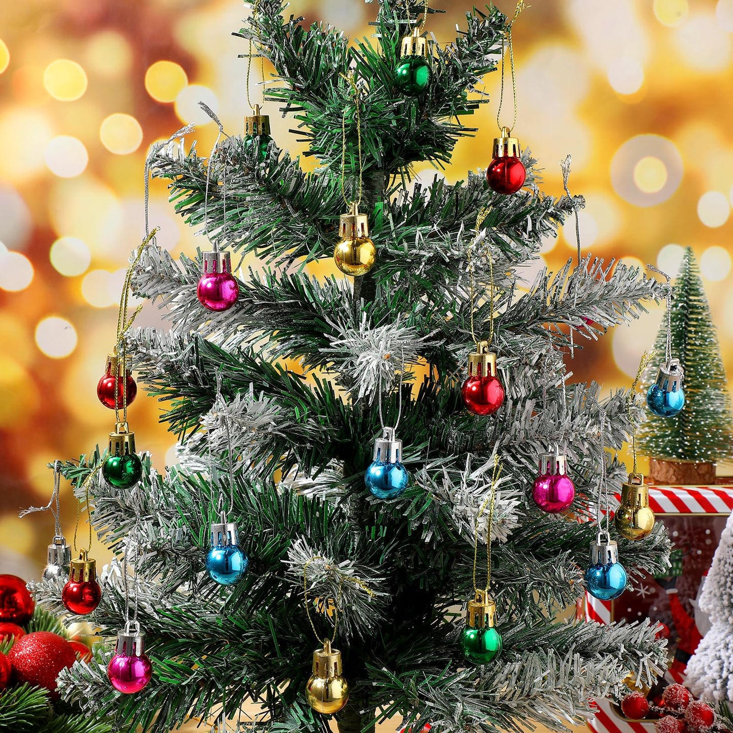 CHRWAKLE Christmas Mini Balls Ornaments, 24 Pack 0.8 inch Mini Glitter Balls Miniature Xmas Tree Hanging Decorations Pendants for Holiday Party Supplies