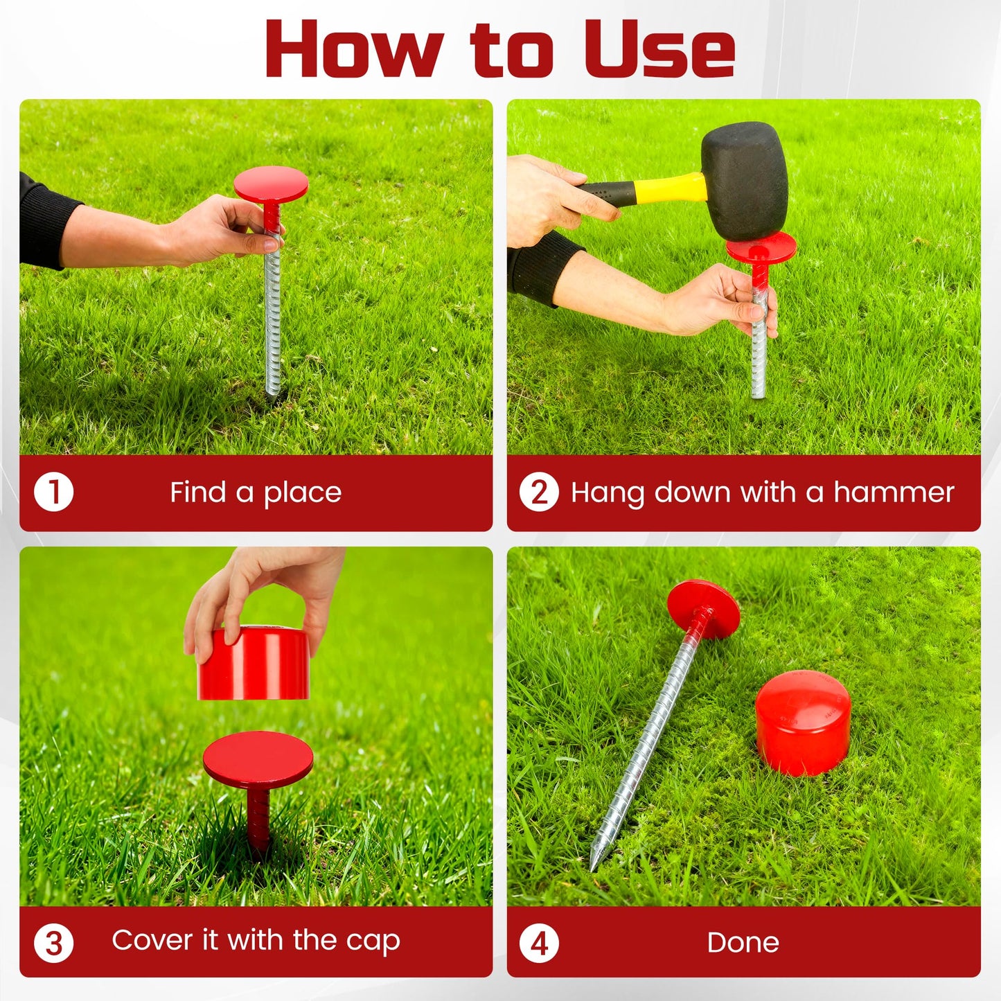 2 Pack Rebar Property Line Markers, 12 Inch Heavy Duty Galvanized Steel Survey Markers Stakes Hi-Vis Red Property Land Boundary Markers for Paving Gardens Lawn Edges Landscaping Edging Weed Barriers