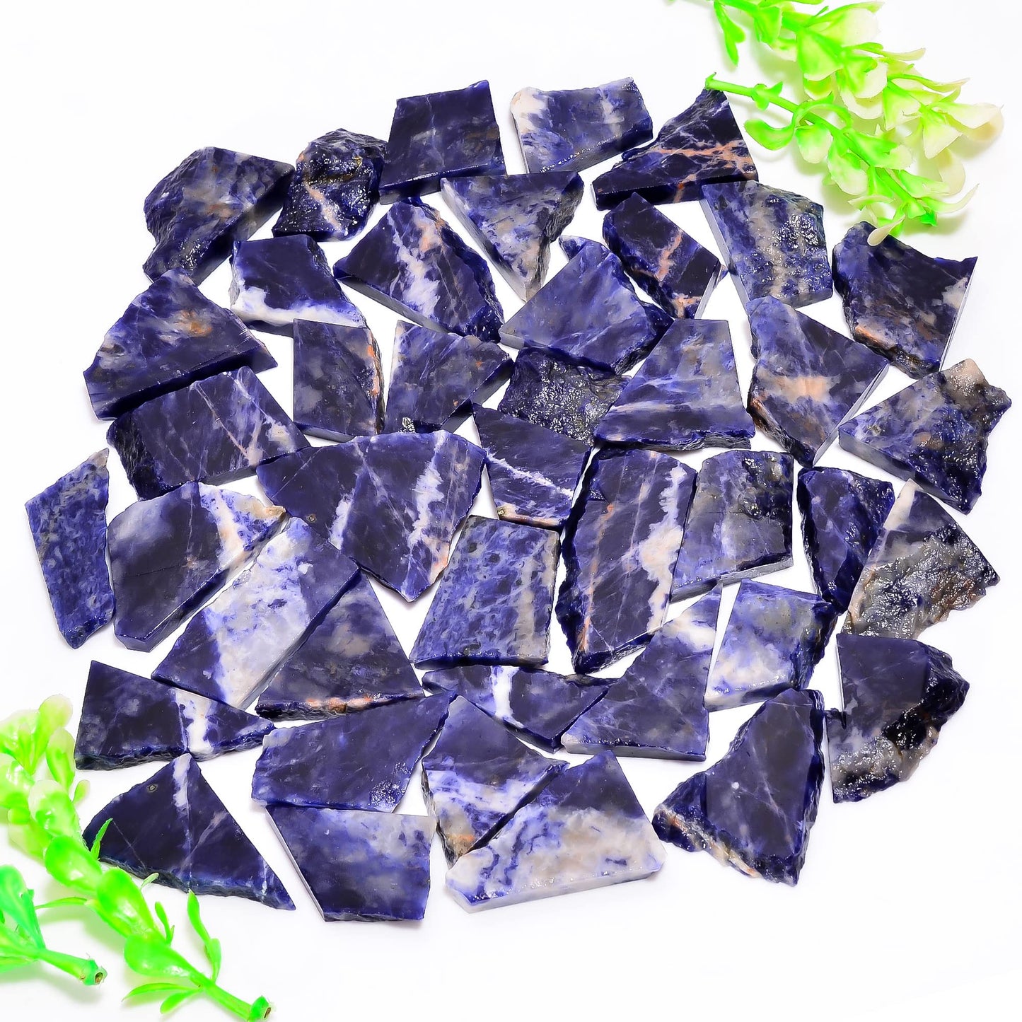 Natural Sodalite Slite Raw Slice Gemstone- Healing Crystals for DIY Jewelry Making -Loose Natural Cabochon -Perfect for Crafting Unique Jewelry Designs (5 pcs, 25-35 mm)