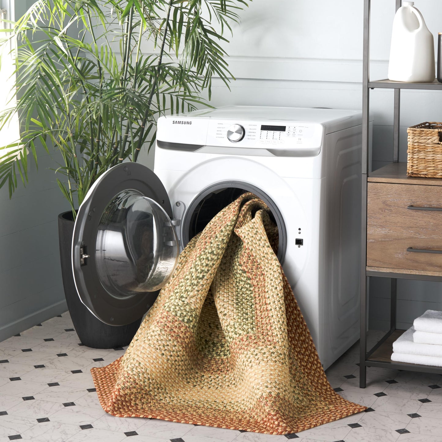 SAFAVIEH Washable Rug Outdoor Braided Collection - 5' x 8' Oval, Rust & Multi, Handmade & Reversible, Non-Shedding & Easy to Clean, Ideal for Patio, Backyard, Mudroom (BRD303A)