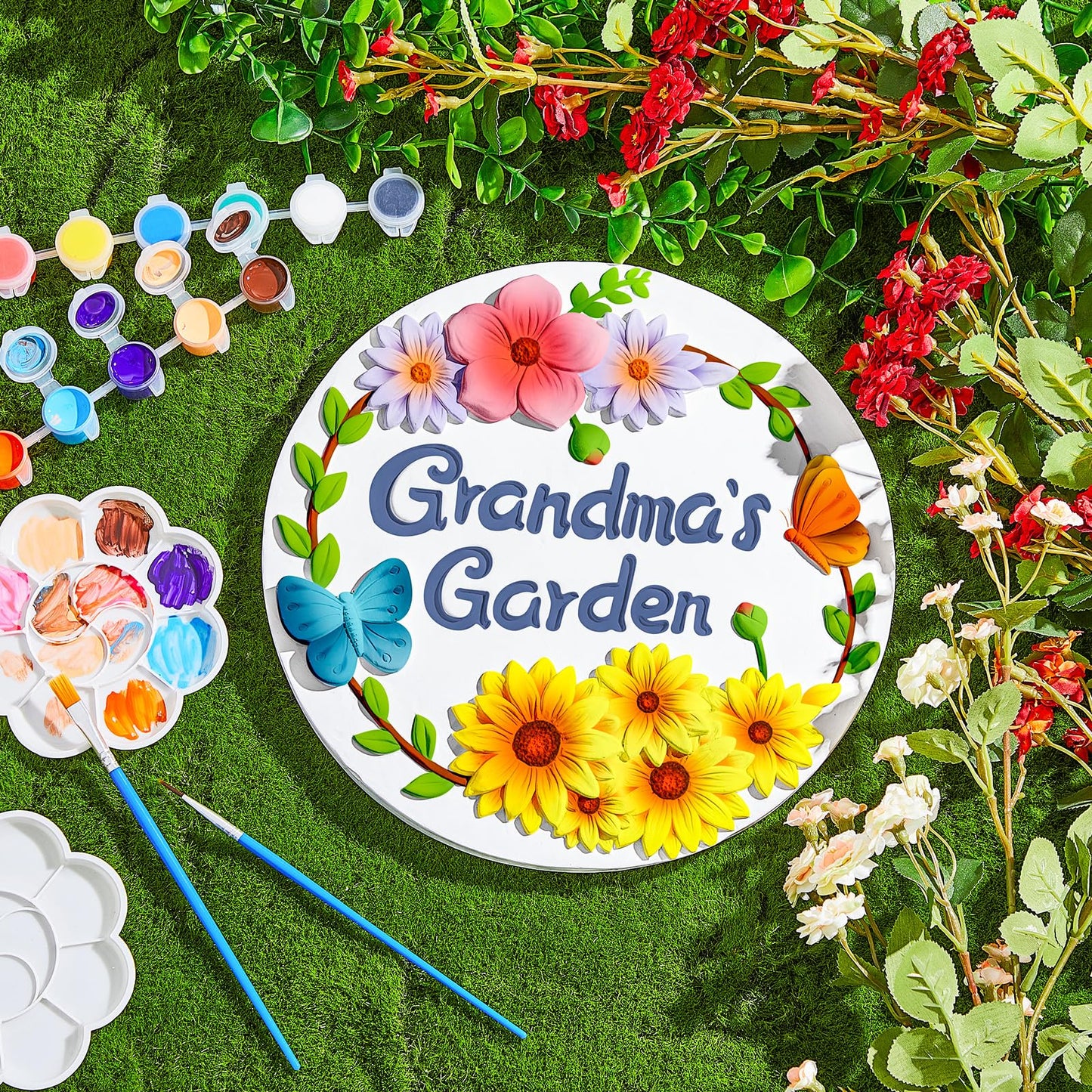 Juexica DIY 9.5 Inch Grandma's Garden Stepping Stone, Woman Gifts for Mom, Paint You Own Garden Stepping Stones, Woman Gifts for Nana,Stepping Stones(Grandma,9.5 Inch)