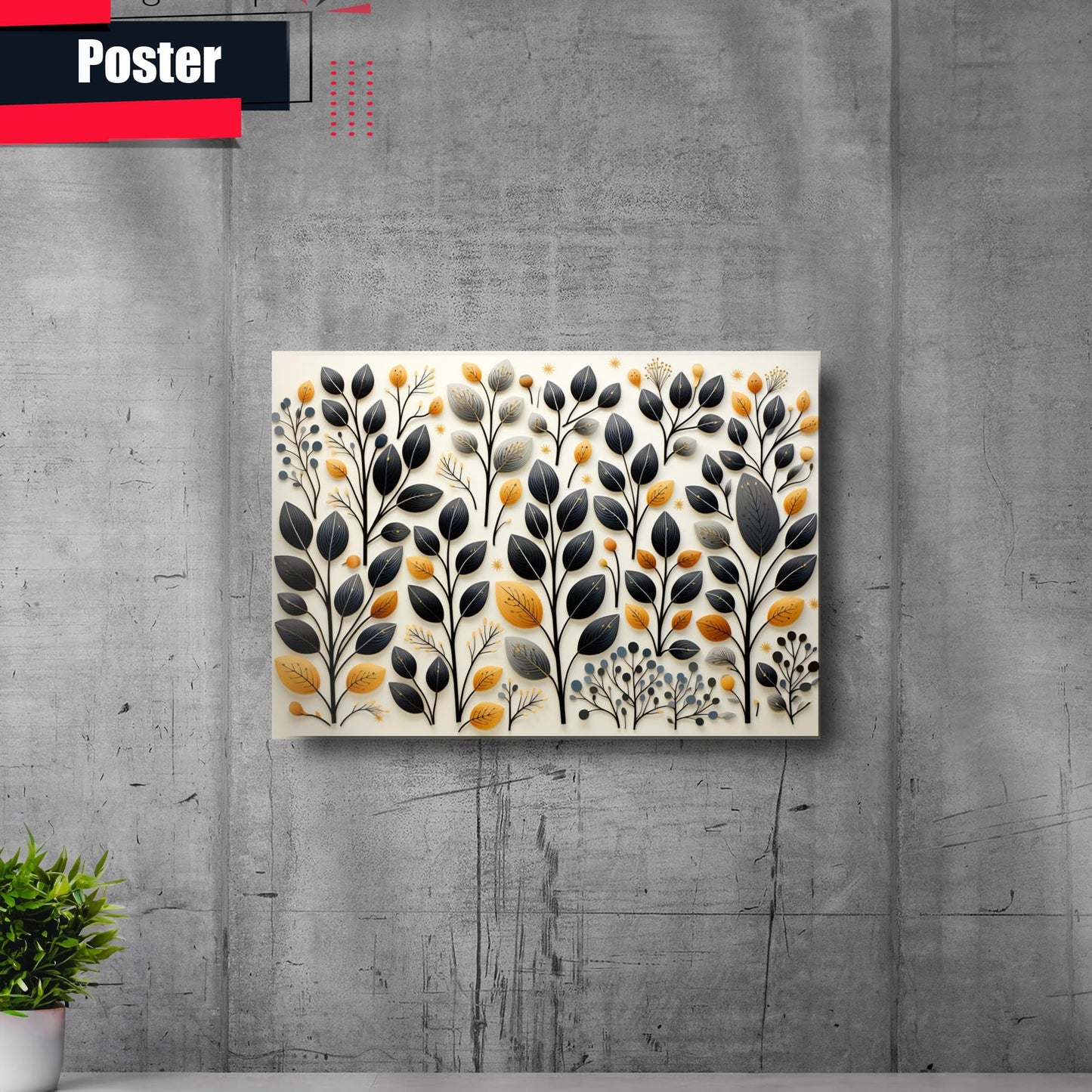 Scandinavian Folk Art, Black and Beige Abstract Botanical Wall Art for Scandinavian Home Decor, Decor poster, Home Decor
