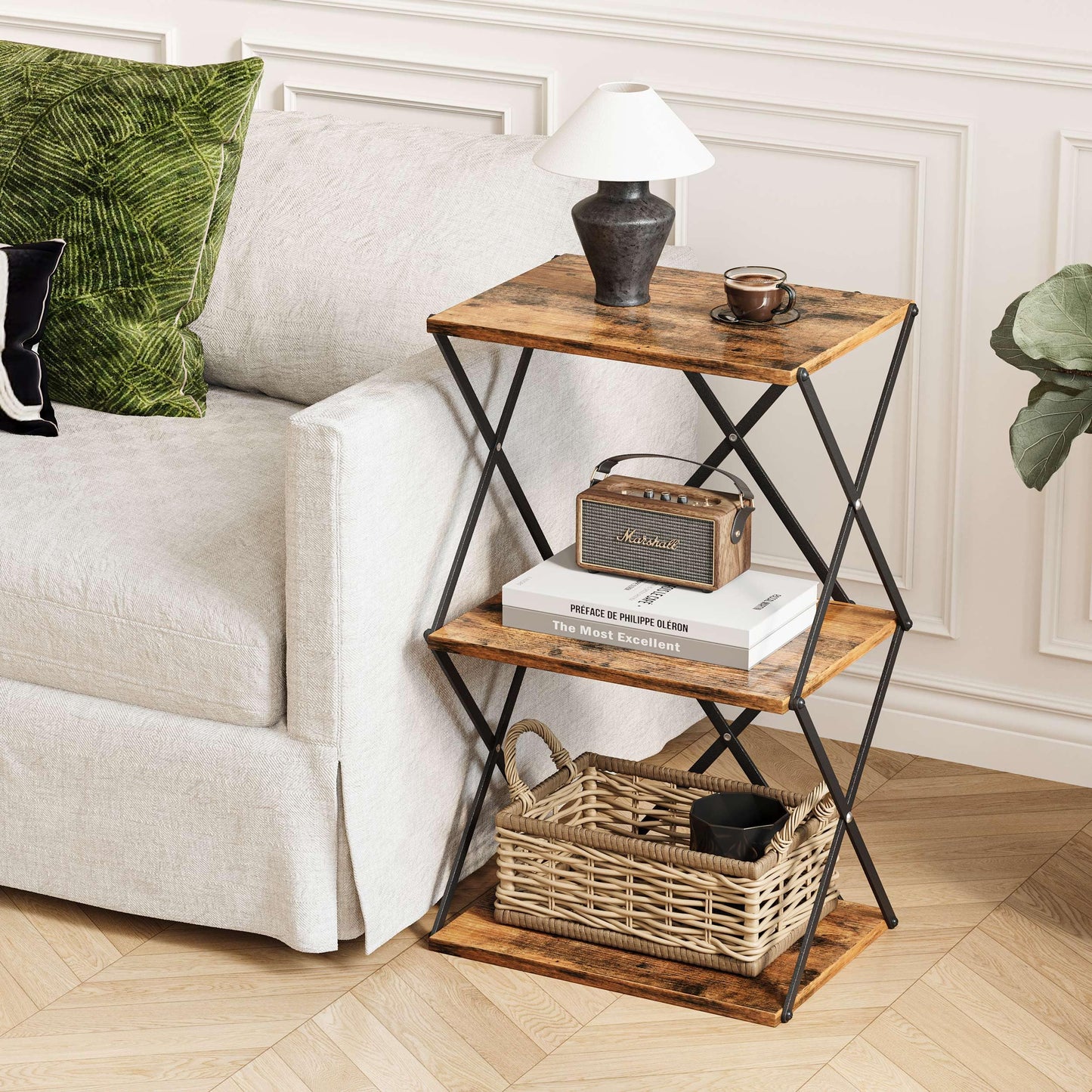IRCPEN 3-Tier End Table Small Side Table Tall Bedside Night Stand with Storage Sofa Side desks for Living Room Bedroom Office Bathroom Small Space Rustic Brown ET-03RB