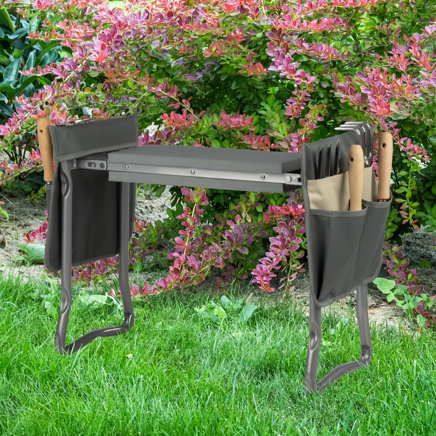 Pure Garden Garden Kneeler and Seat - Kneeling Pad Garden Stool with Tool Pouches - Gardening Gifts for Mom, Dad, Seniors, or Grandparents (Gray)