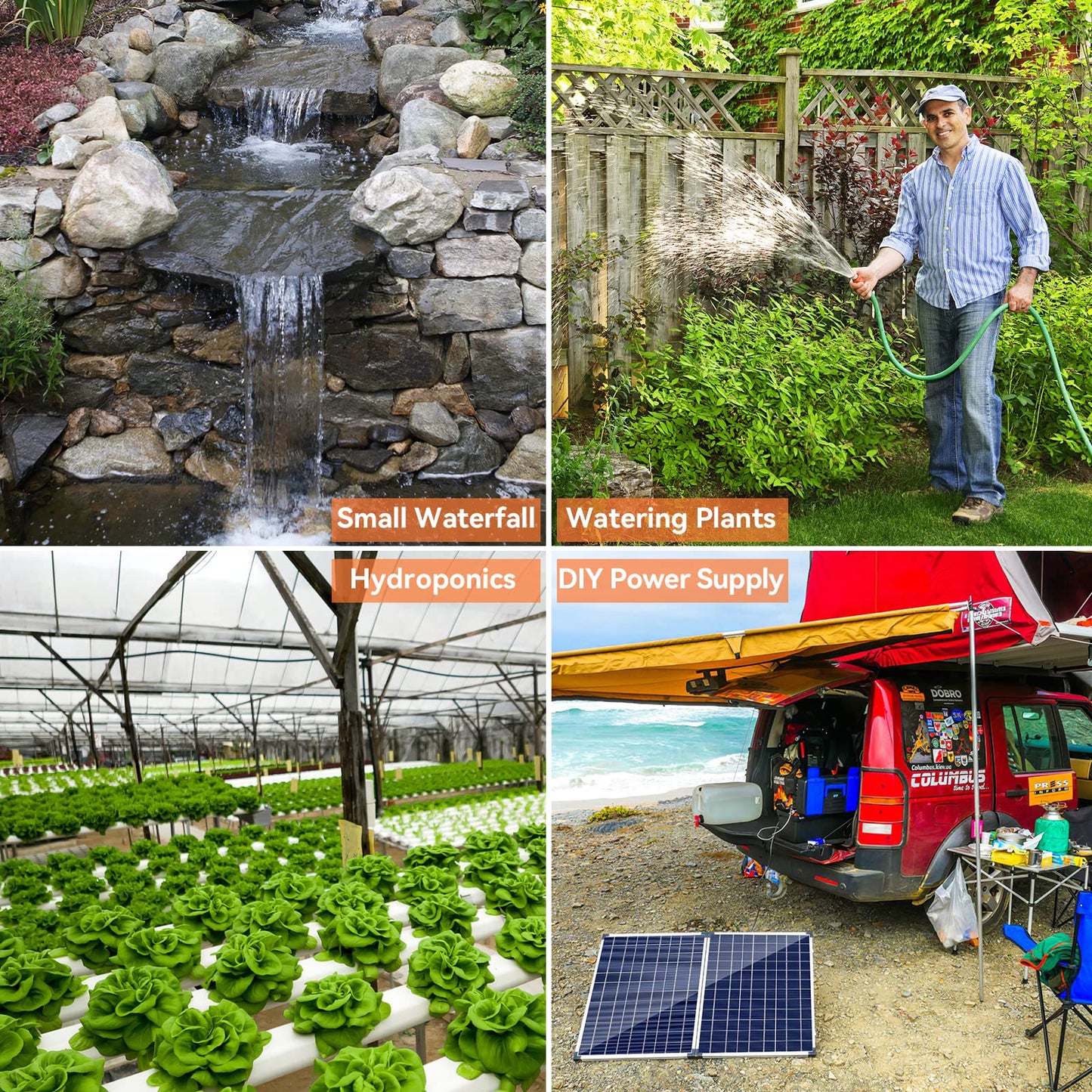 POPOSOAP Solar Fountain Pump 35 Watt, 480GPH Solar Water Pond Pump with PVC Tubing 4 Spray Heads 16.5ft Cable Length for Garden Pond Fountain Waterfall Hydroponics Pool
