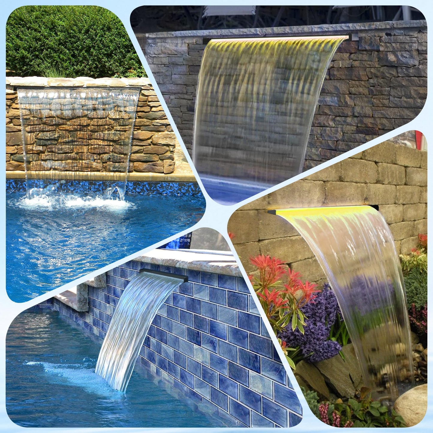 NFESOLAR Pond Waterfall Spillway Kit, Includes 23.6" W Stainless Pond Waterfall Box, 1200 GPH Water Pump, 10FT Corrugated Tubing for Outdoor Ponds Pool Streams up to 3000 Gallons N4611
