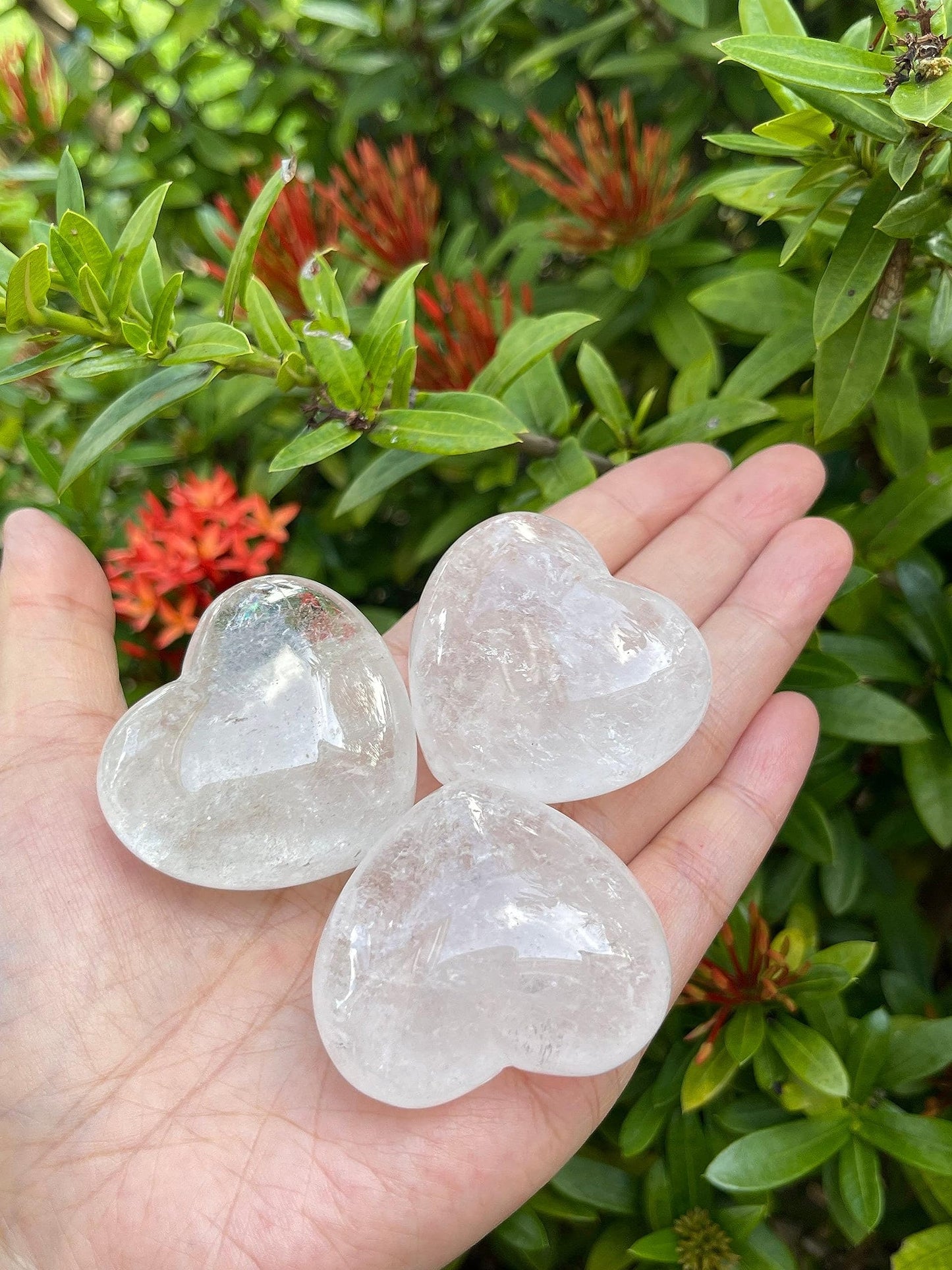 Clear Quartz Gemstone Hearts, Polished Clear Quartz Puffy Hearts, Clear Quartz Crystal Palm Stone, Clear Quartz Healing Crystal Hearts (1 Heart)