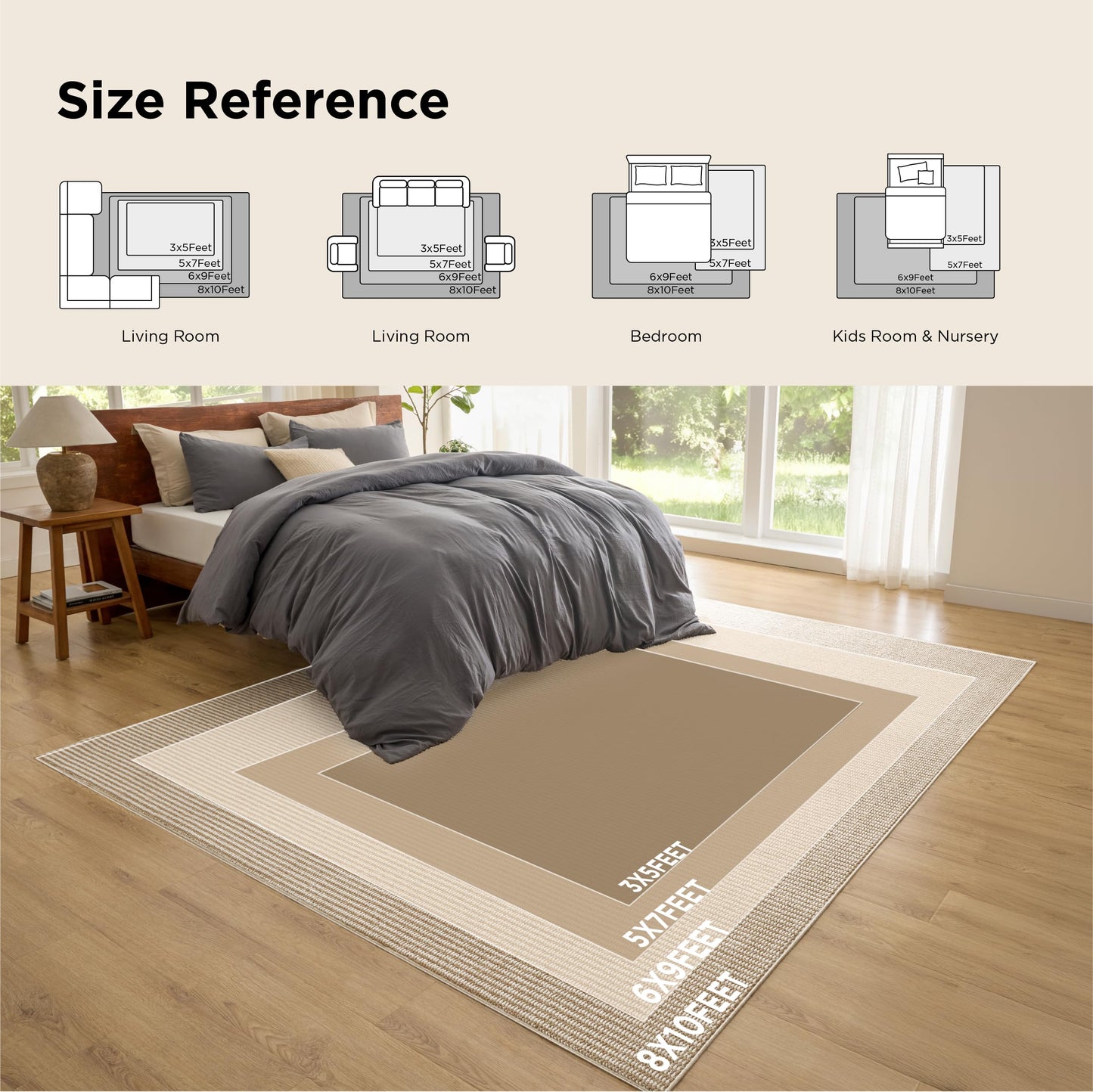 Bedsure 5x7 Faux Wool Area Rugs for Living Room, Machine Washable Carpet, Non-Slip Backing, Pet Friendly Throw Rug for Bedroom Dining Room, Natural Ivory