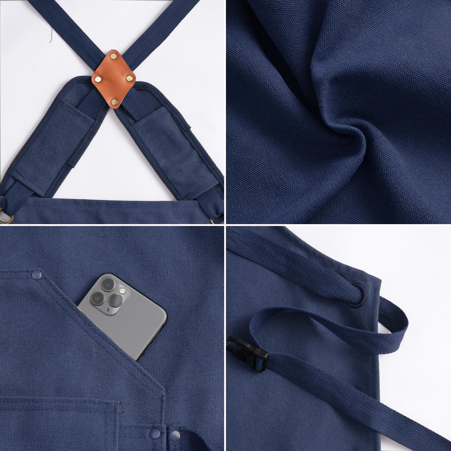 Tosewever Work Aprons for Men with Large Pockets, Canvas Cross Back Heavy Duty Adjustable Tool Aprons for Chef Cooking BBQ (Blue)