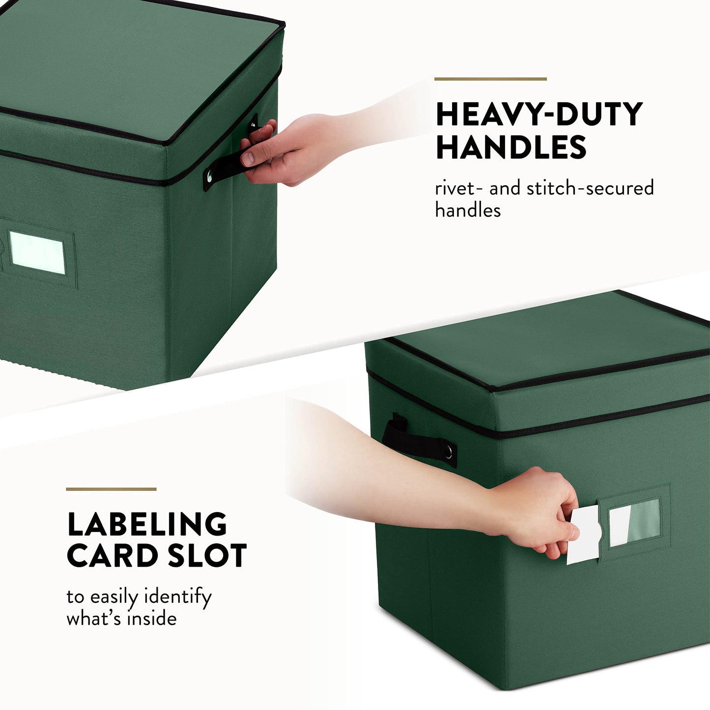 Zober Christmas Ornament Storage Box - Stores 64 Ornaments - Non-Woven, Tear- Proof Christmas Ornament Storage Containers - 3 Inch Cube Compartments - Green