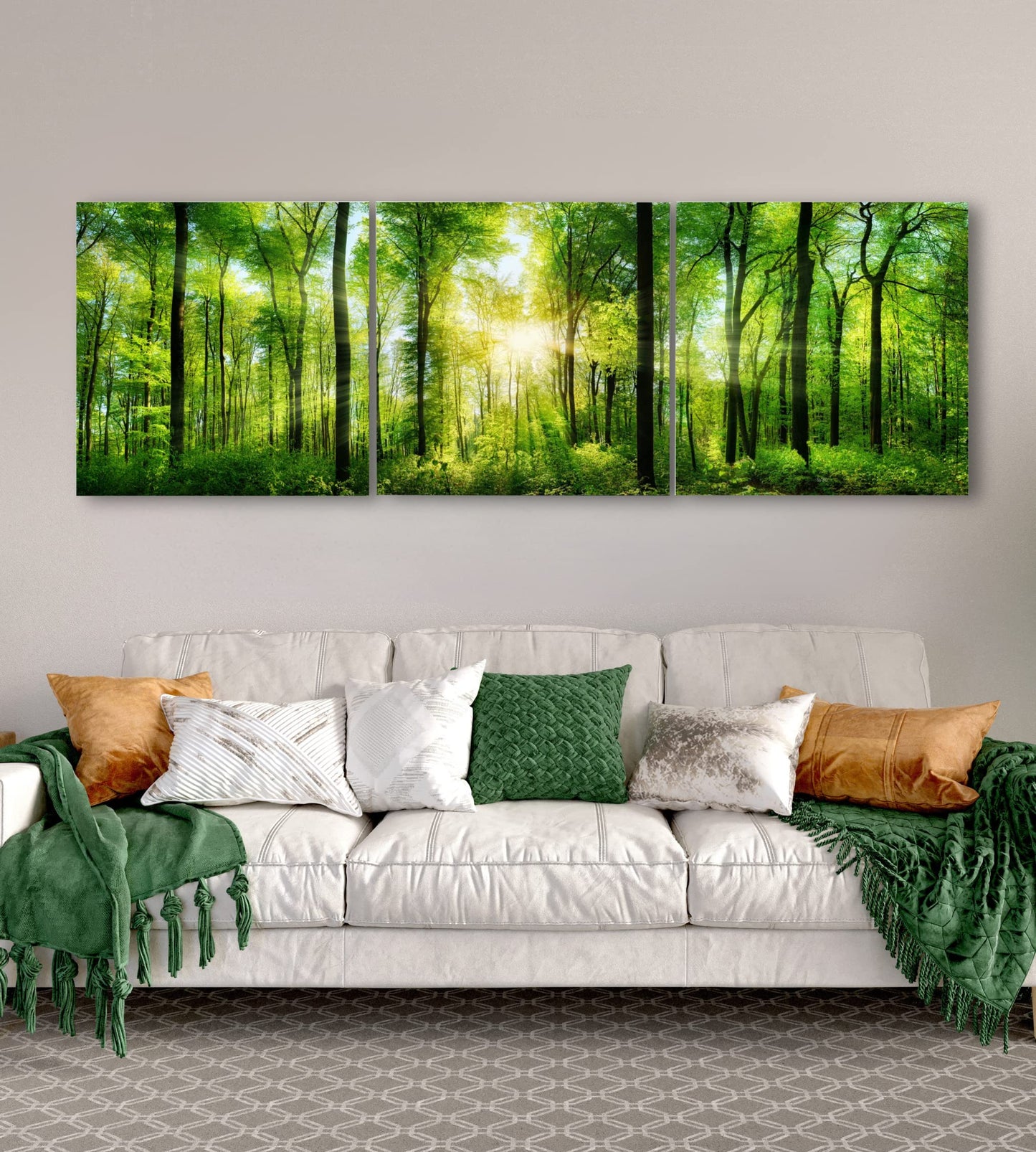 Forest Wall Art Decor - Large Canvas Art 24x72 - 3 Panel Green Nature Print - Forest Picture of Trees Wall Art - Landscape Nature Canvas Wall Art for Living Room, Bedroom & Office