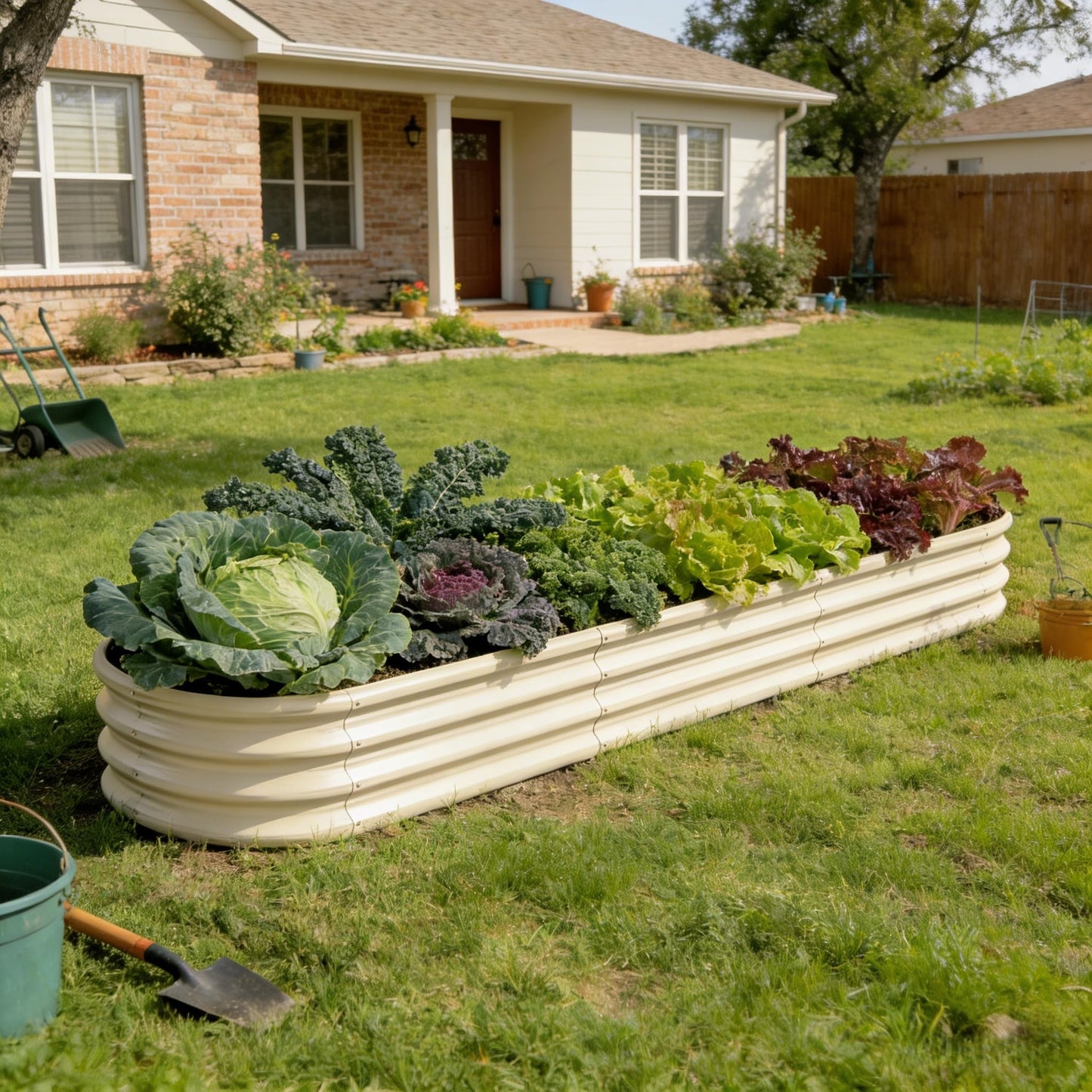 Annoell Galvanized Raised Garden Bed 8x4x1 ft, 12" Tall Metal Planter Box for Outdoor Plants, Modular Raised Flower Bed with Rust Resistant Coating for Kitchen Garden, Patio or Backyard - Sand Beige