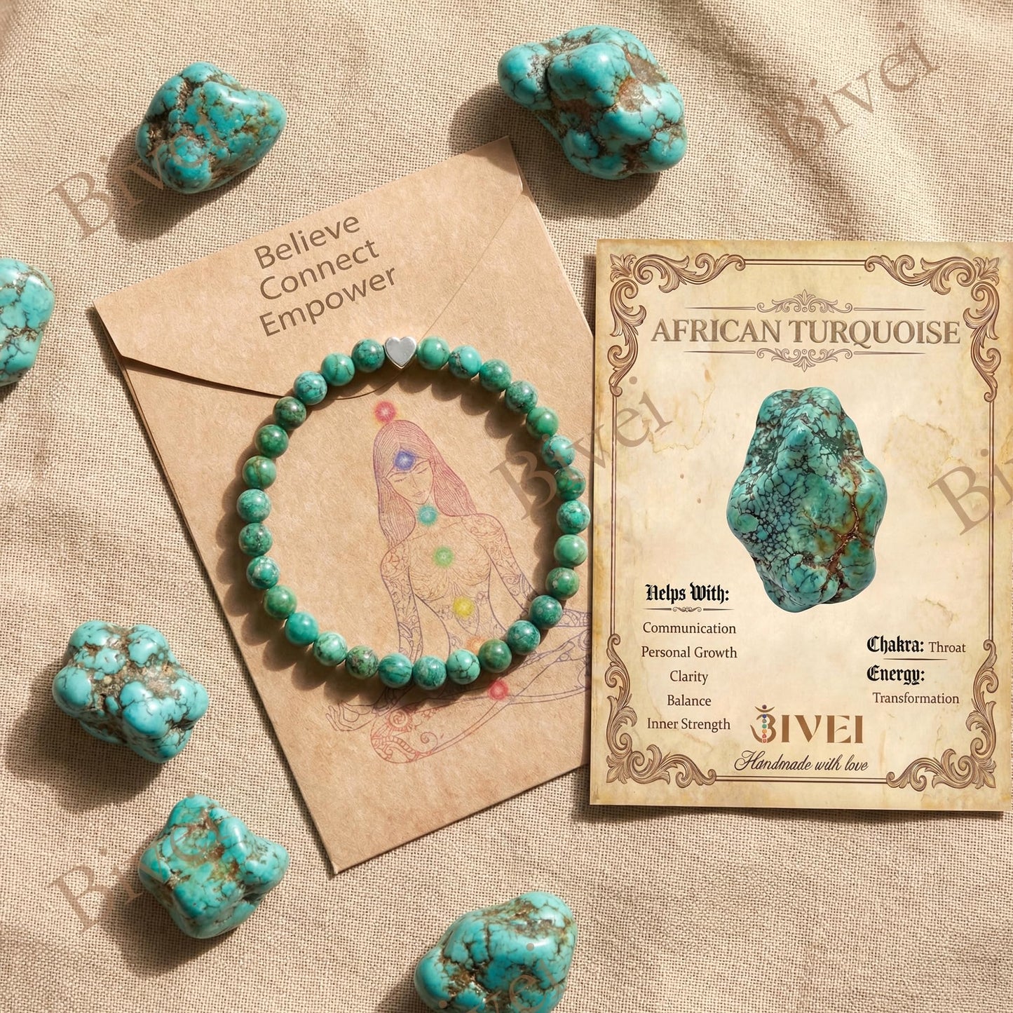 Bivei 6mm African Turquoise Crystal Stretch Bracelets for Women, Handmade Natural Stone Beaded Bracelet, Yoga Protection Jewelry Gift