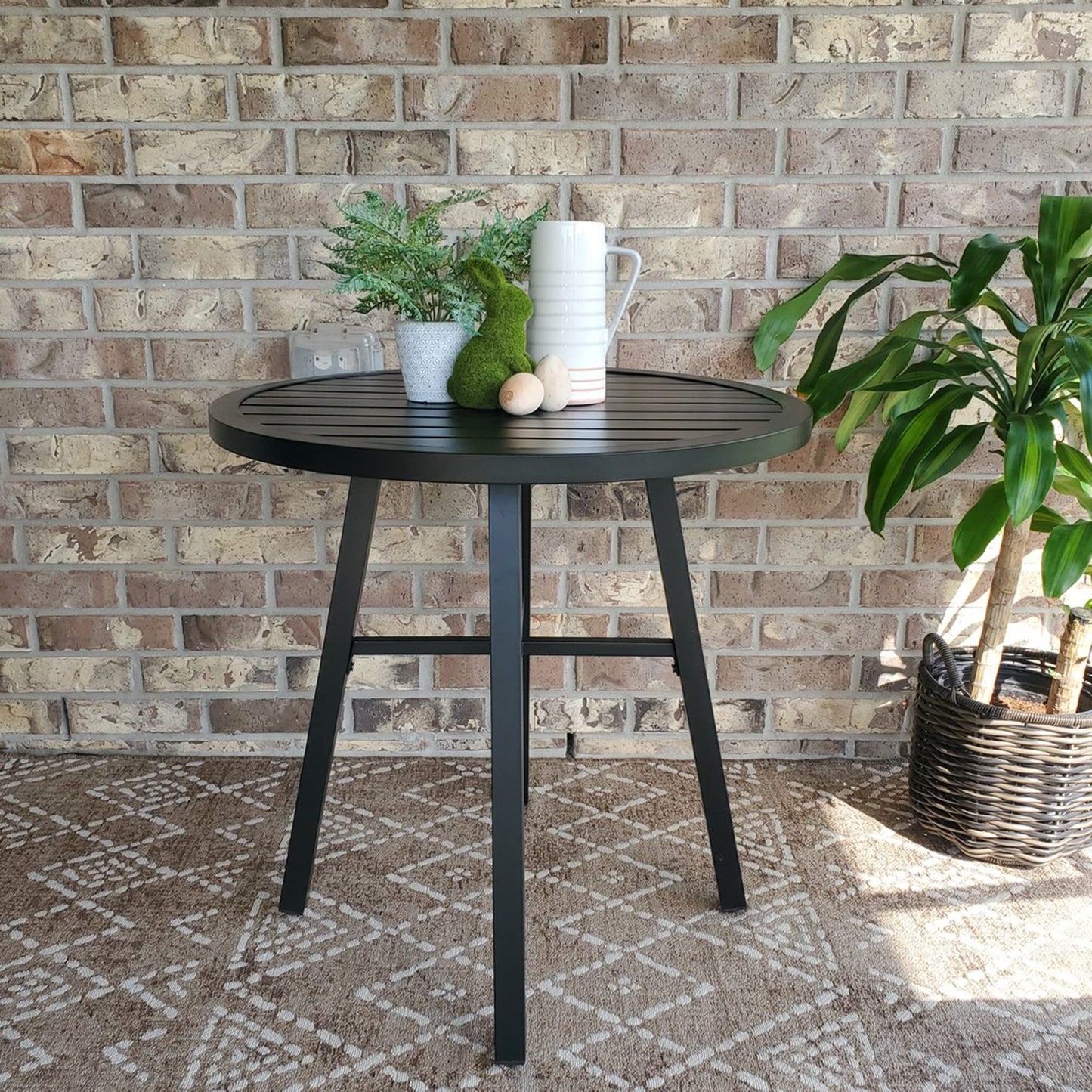 PHI VILLA 28 Inch Patio Bistro Table, Outdoor Round Weather-Resistant Metal End Small Dining Table, Outside Side Table for Balcony, Deck, Porch - Black