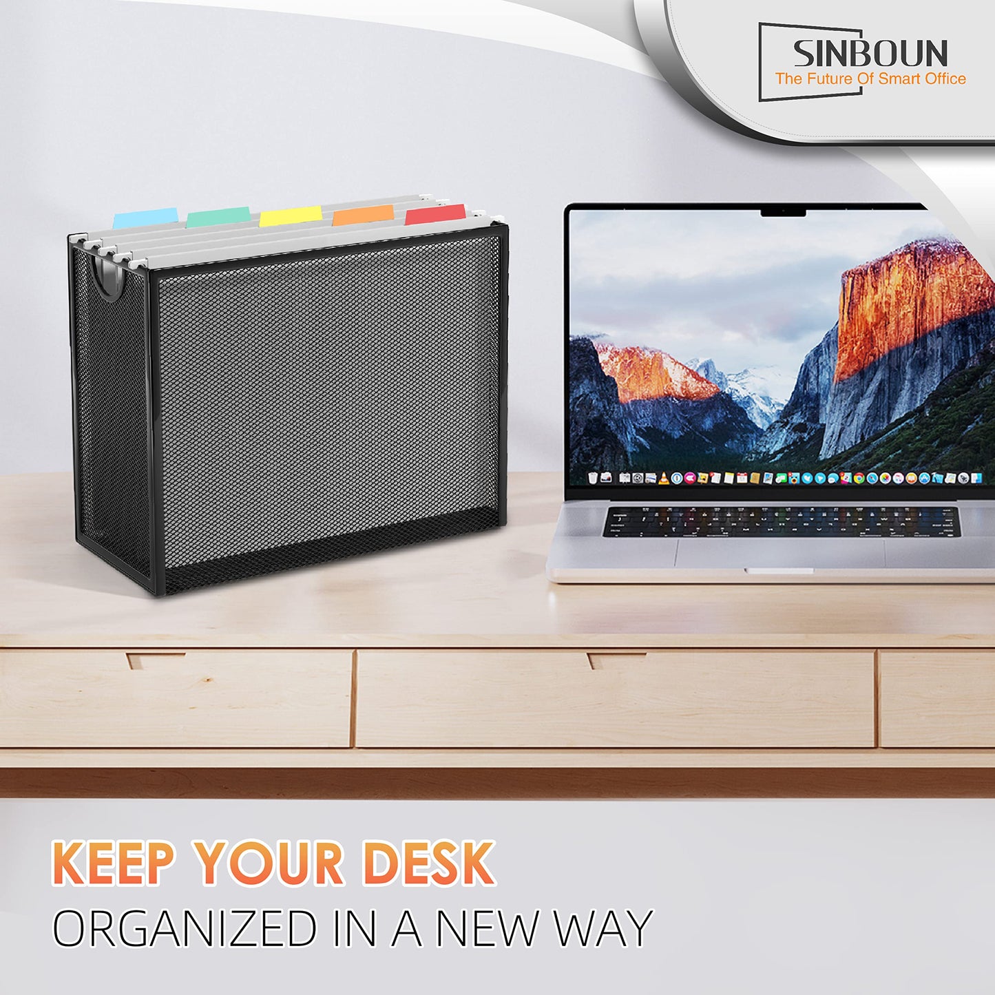 Sinboun Hanging File Organizer Letter-Size File Holder Filing Box Includes 5 Hanging Folders - Metal Mesh Magazine Letter Storage Cabinets File Cart for Office Home School, No Assembly Required