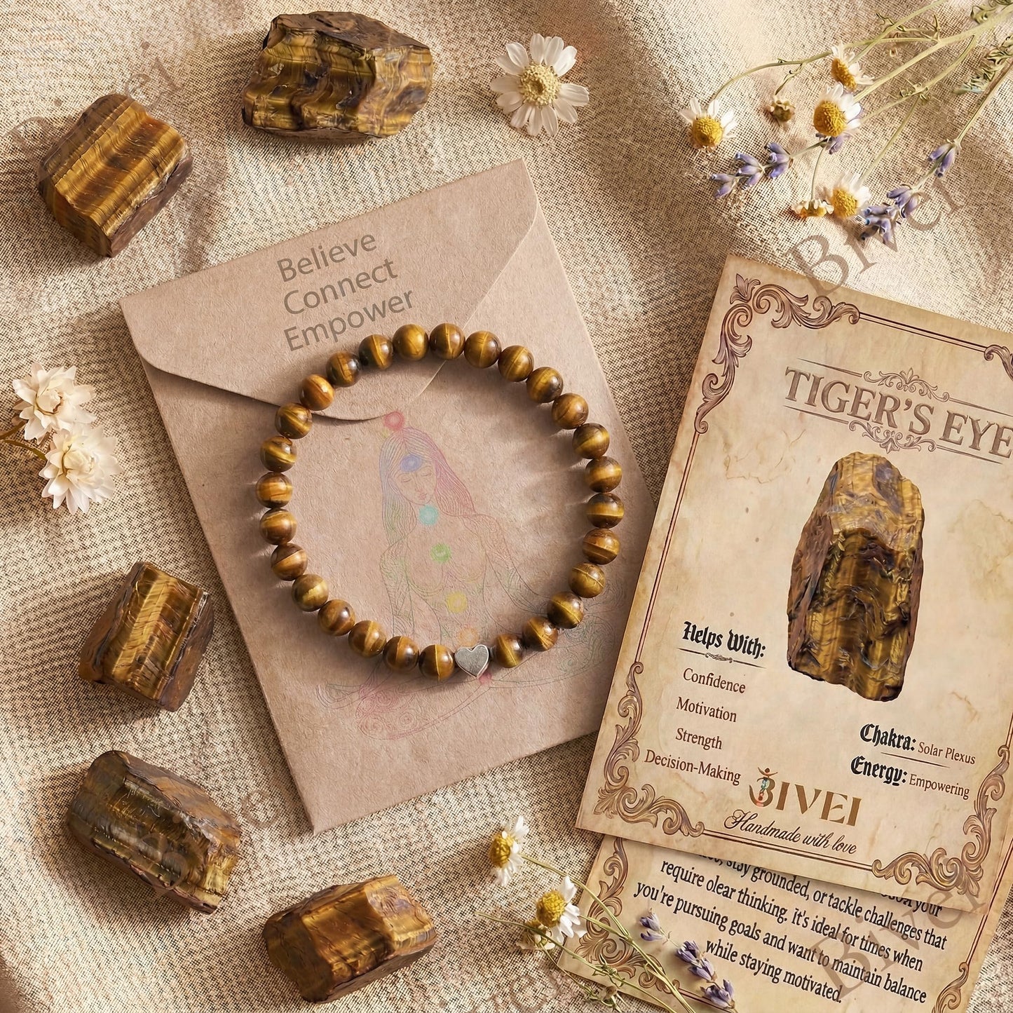 Bivei 6mm Tiger Eye Crystal Stretch Bracelets for Women, Handmade Natural Stone Beaded Bracelet, Yoga Protection Jewelry Gift