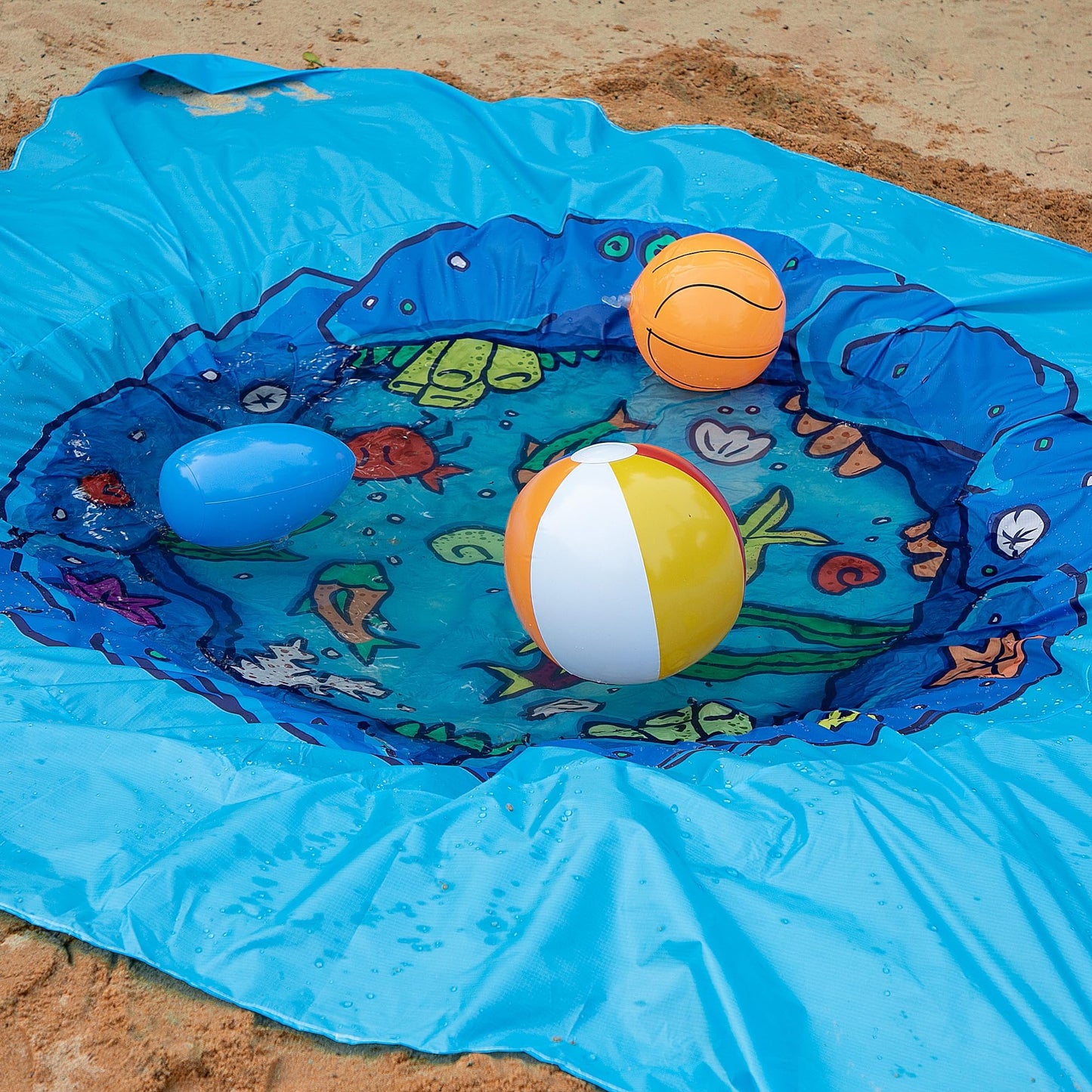 RunNico 6.6 x 6.6 Ft Portable Baby Beach Pool, Waterproof Beach Pool Blanket for Toddler with Water Bag, Collapsible Beach Puddle Mat for Boys Girls Kids Infant Outdoor Summer Vacation