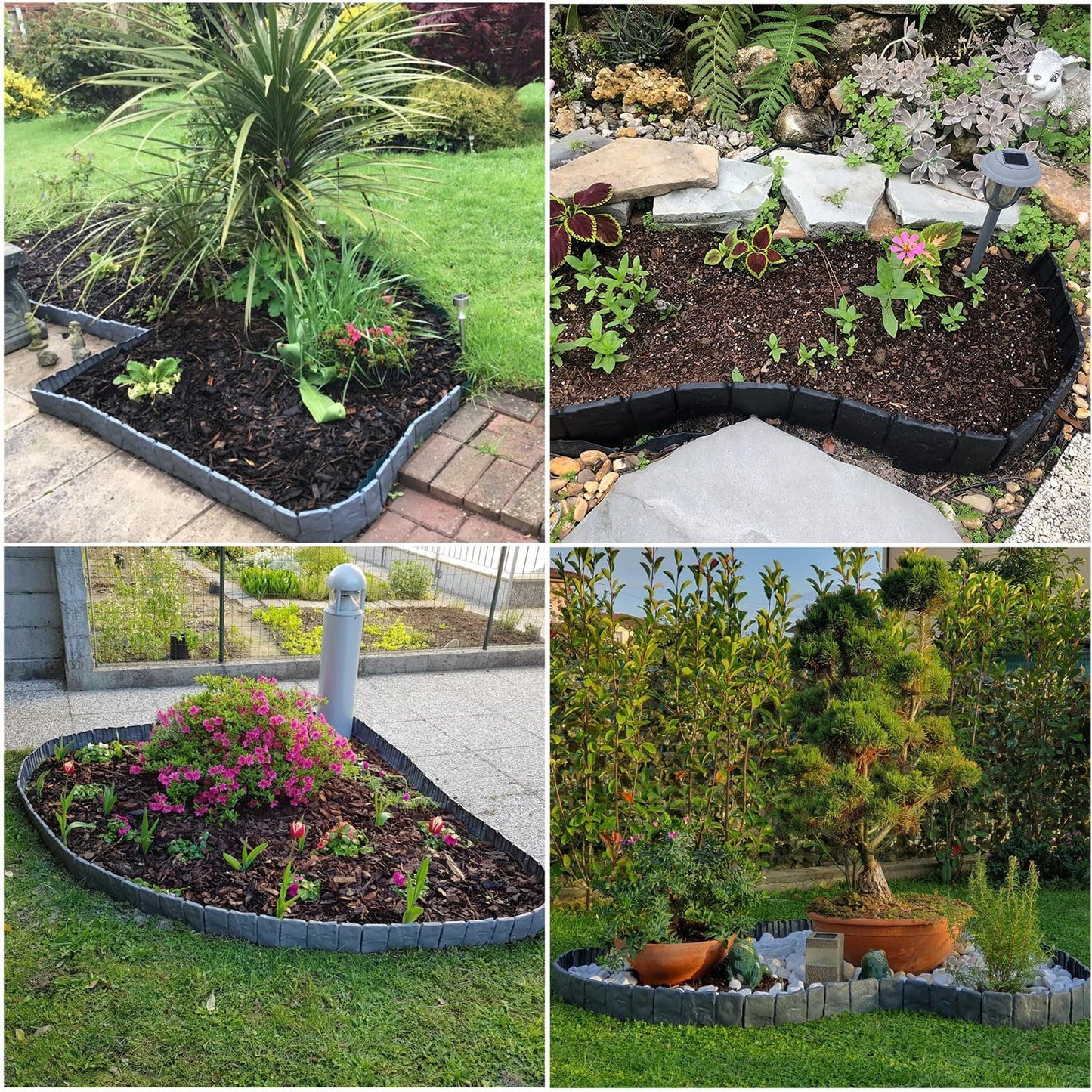 Garden Edging Border, 16FT Landscape Edging Borders for Flower Beds, Imitation Stone Effect Garden Lawn Border Faux Stone Landscape Edging and Plastic No Dig (20Pcs, Black)