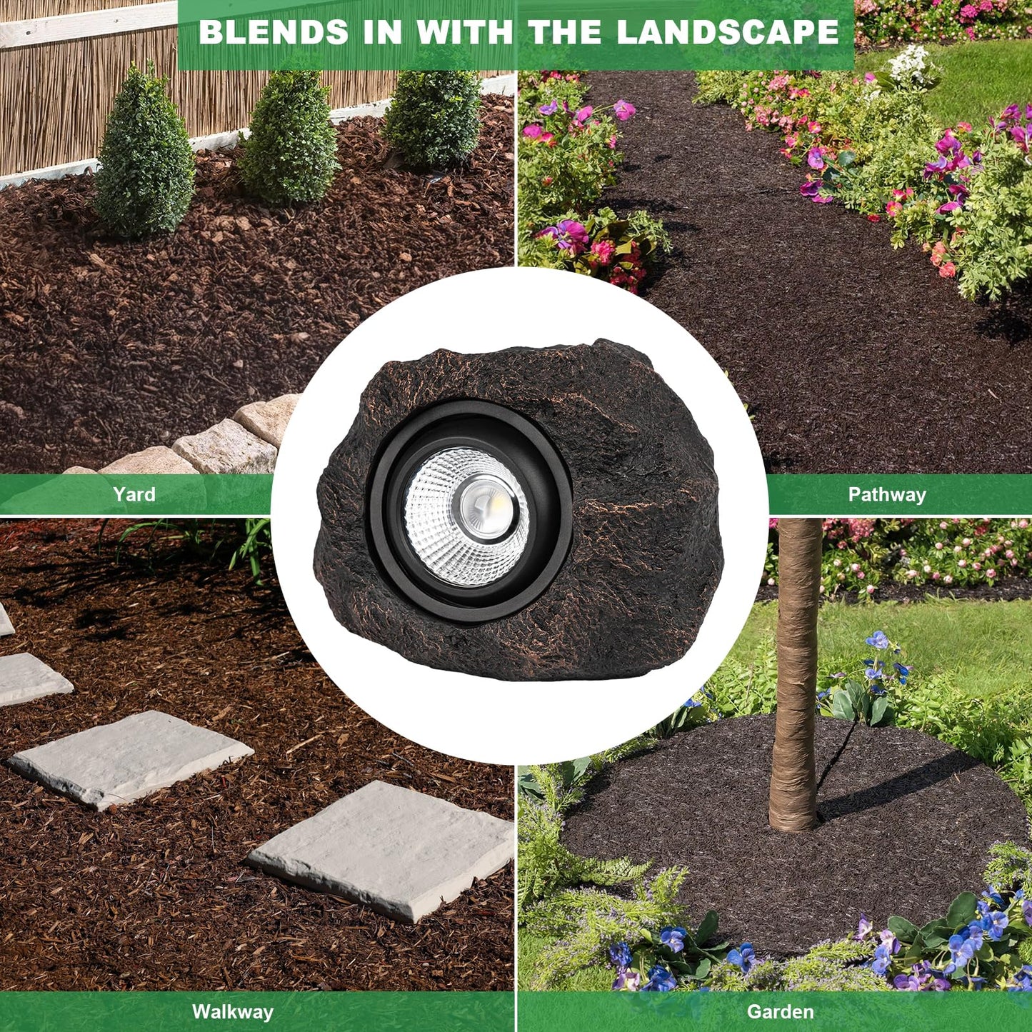 Solar Rock Lights Outdoor – 2 Pack Waterproof LED Landscape Garden Spotlights, Realistic Stone Design, Wireless Solar Powered Pathway Lights for Yard, Walkway, Patio & Lawn Decoration (Auto On/Off)