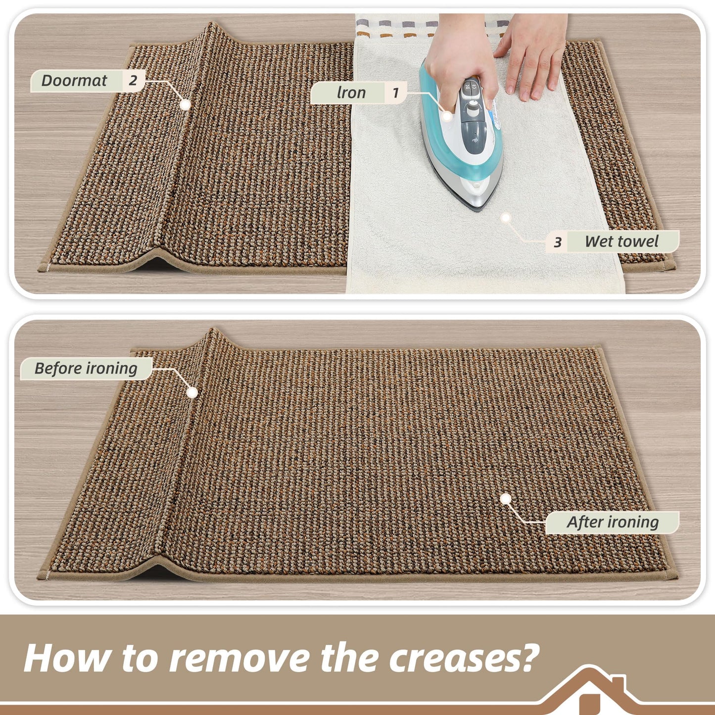 BEQHAUSE Dirt Trapper Door Mat 24" x 36", Non-Slip Washable Doormats Entrance Mat, Dirt Resistant and Absorbent Welcome Mat, Low Profile Floor Mats for Front Back Door and Entryway, Beige