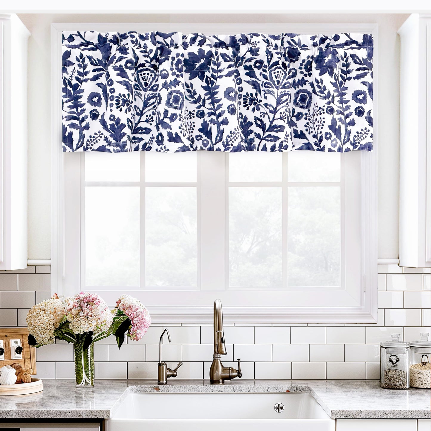 DriftAway Julia Lined Valance Double Layer Thermal Insulated Room Darkening Blackout Valances 3 Inch Rod Pocket Window Valance for Bathroom Living Room 52 Inch by 14 Inch Navy