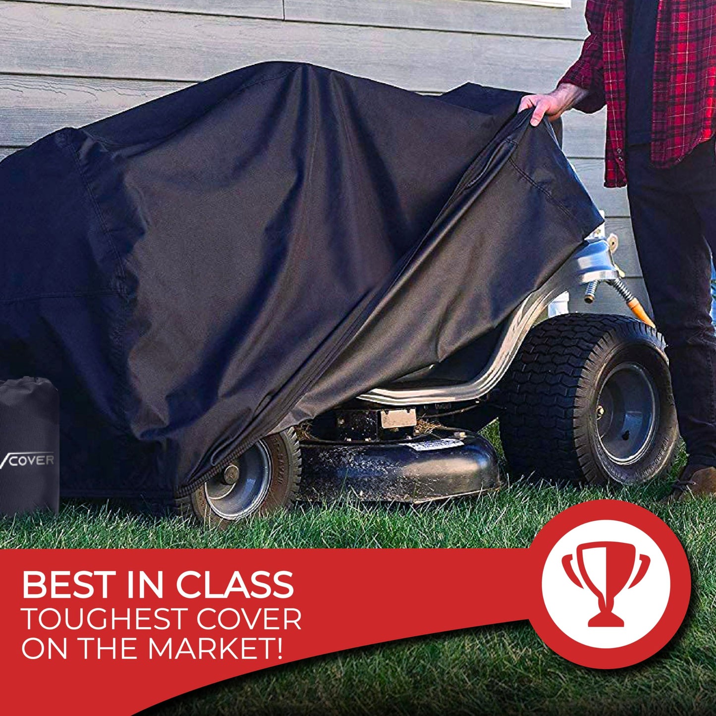Tough Cover Riding Lawn Mower Cover - 90x56x59 in Black - Waterproof Protection for Zero Turn Mowers - UV & Snowproof Shield for Outdoor Storage - Drawstring Strap & Dust Guard for Tractor Accessories