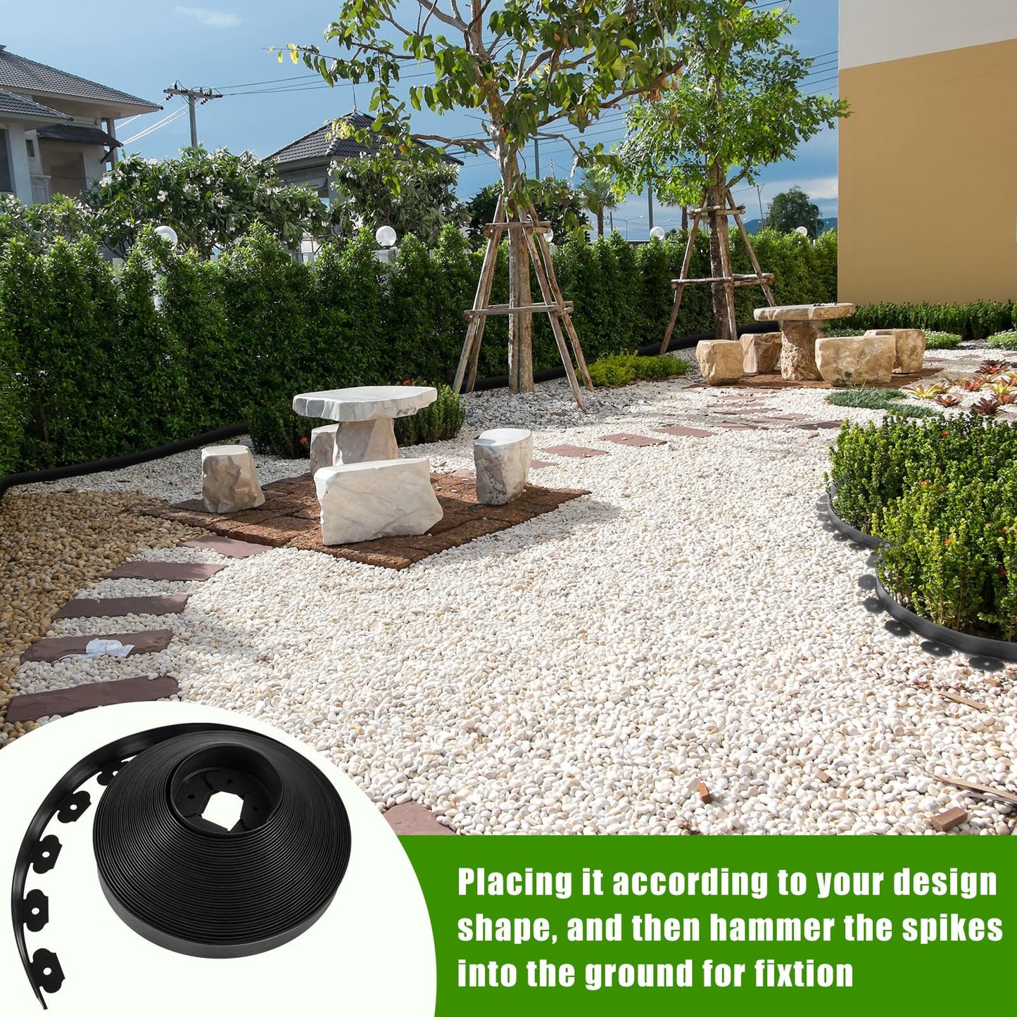 Sasylvia 2.5'' x 200' Landscape Edging Kit Edging Border Coil Include 120 Anchoring Spikes 10 Connectors Plastic Garden Border for Lawn Garden Grass Yard Home(Black)