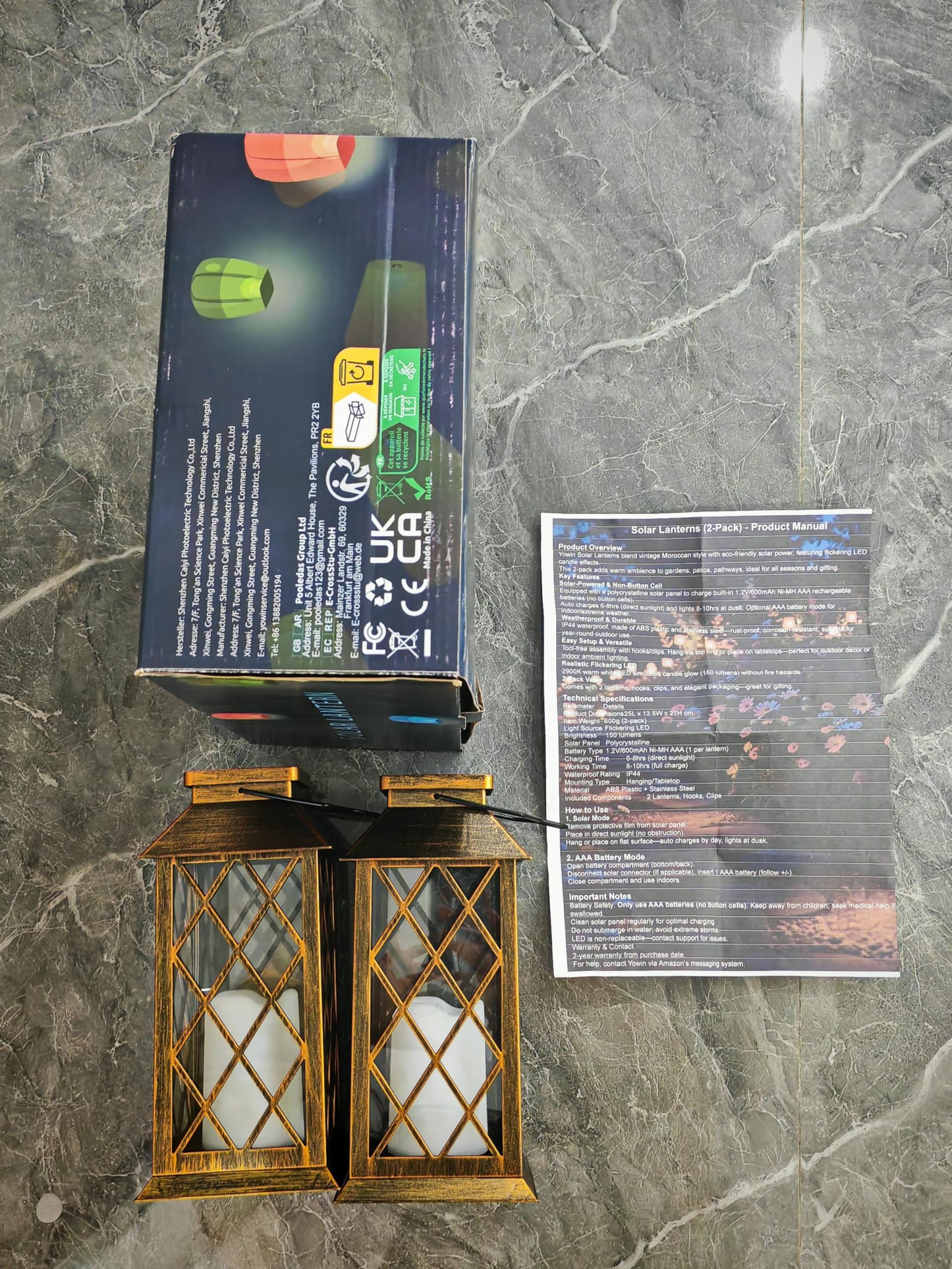 Cozymeow Solar Lanterns Outdoor Waterproof, Flickering Candles Hanging Solar Lights for Outside Garden Patio Wall Porch Decorative, Lamp with Upgraded Solar Panel, Tempered Glass & Clip, Bronze 2 Pack