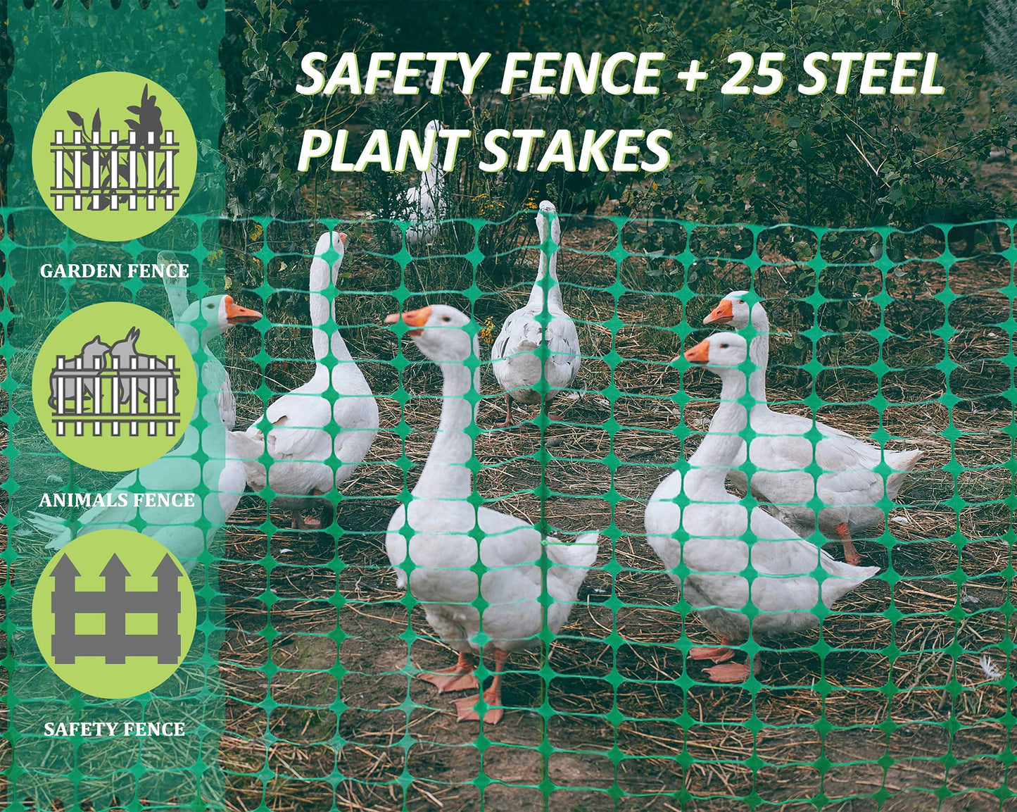 Garden Fence,Snow Fence,Plastic Safety Fence+25 Steel Plant Stakes,Patio Snow Fence 40 Inches X 100 Feet Green Plastic Garden Netting and 25 4-Foot Stakes