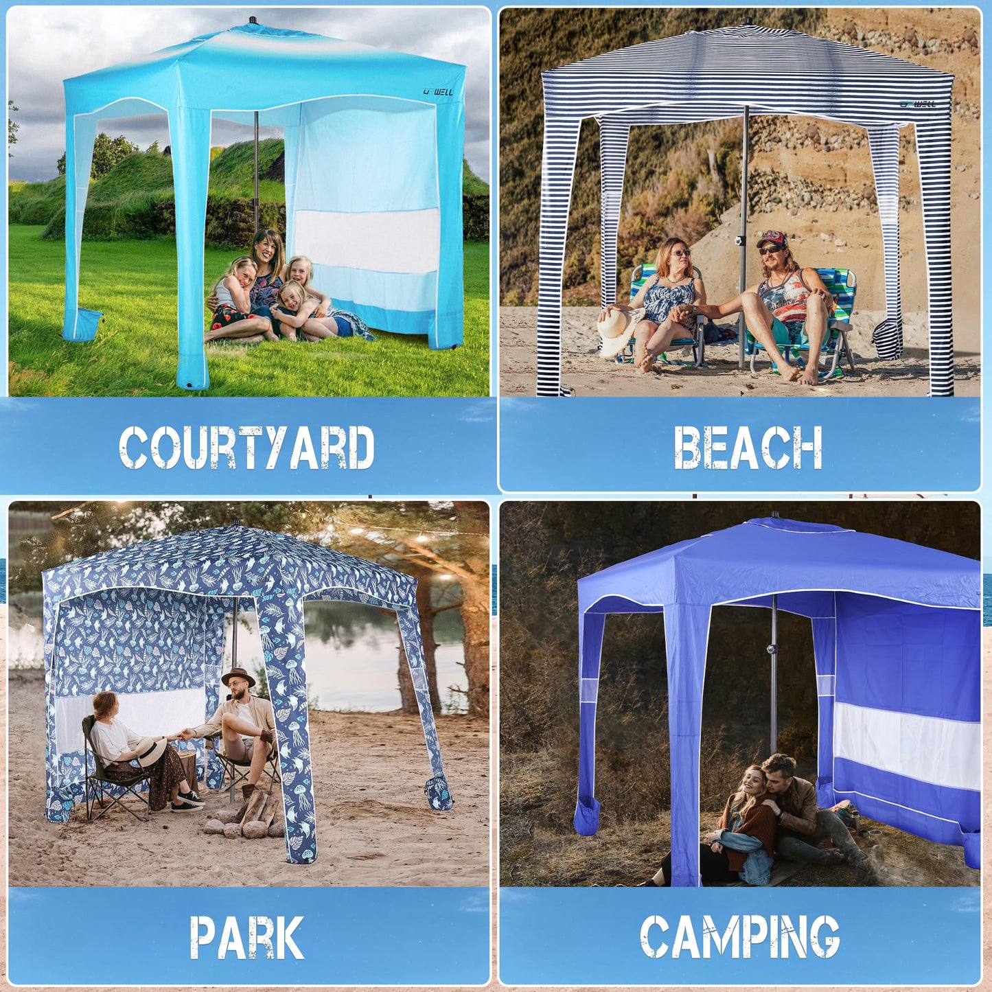 UPWELL Beach Tent Easy Set Up Canopy Sun Shelter Shade with UPF 50+UV Protection Portable Beach Umbrella Outdoor Sunwall with Sand Pockets for Fishing Backyard Camping(Tropical Ocean)