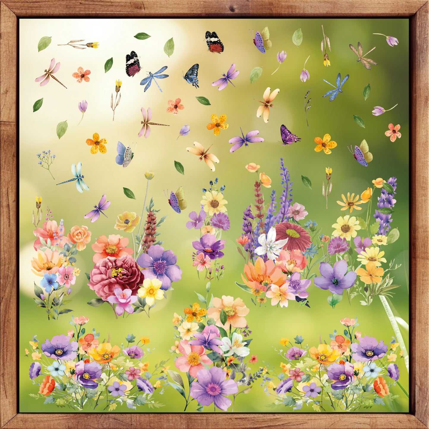 WALPLUS Spring Window Clings Spring Decorations Flower Window Clings Reusable Removable for Glass Windows Living Room Nursery Room Home Colourful Flowers with Dragonflies and Butterflies 44 Pieces