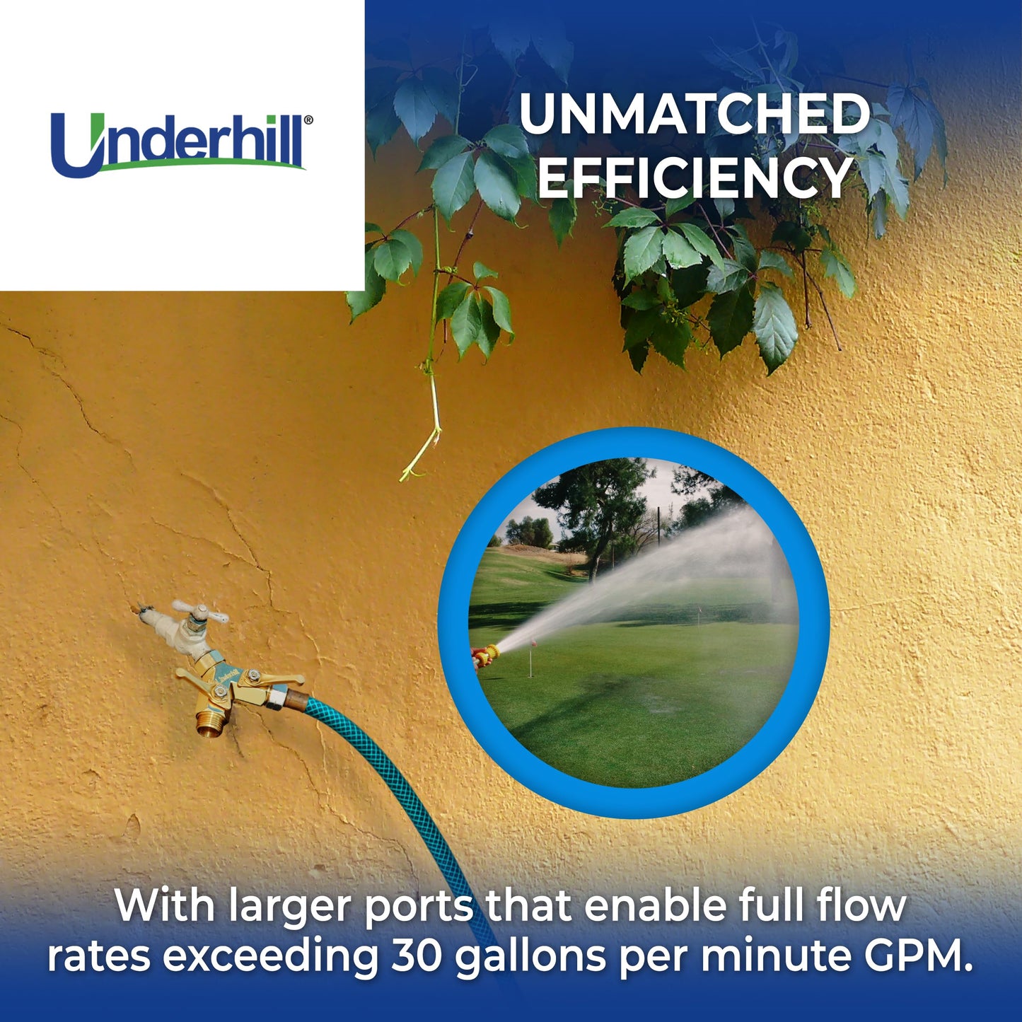 Underhill Garden Y Hose Splitter 2 Way, Heavy Duty Bib Faucet Spigot Connector with Water Shut Off Valves, Metal, 30 GPM, 3/4-Inch Thread, A-HB2HF