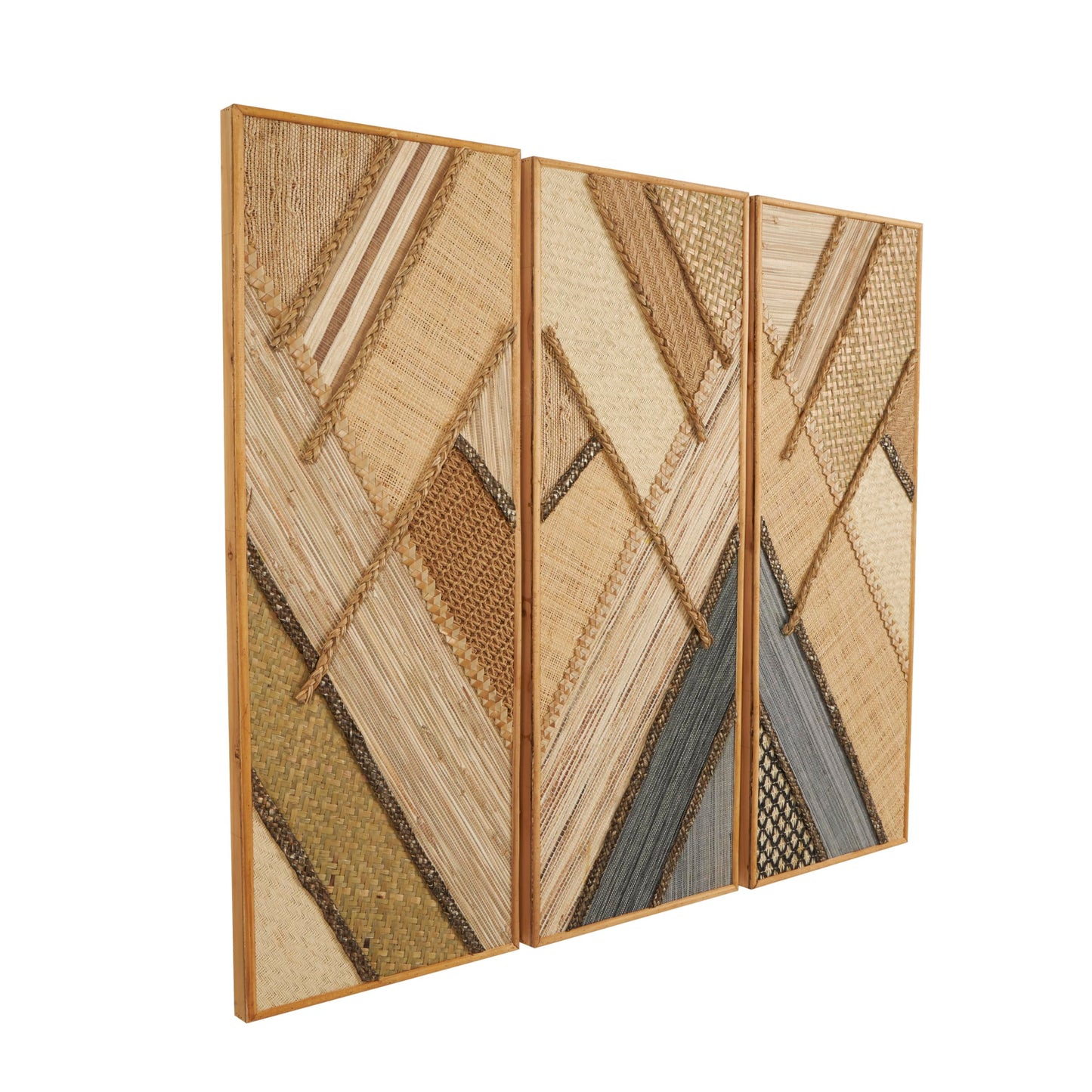 Deco 79 Wooden Geometric Handmade Home Wall Decor Textured Mixed Media Diagonal Wall Sculpture, Set of 3 Wall Art 12" W, 32" H, Brown