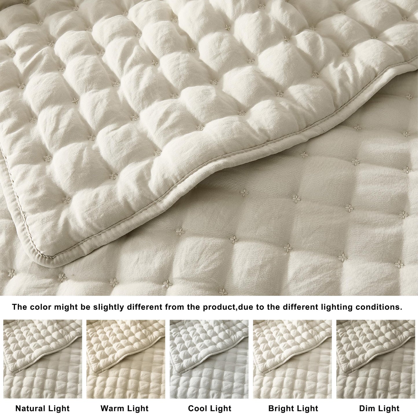 WDCOZY Beige King Size Quilt Bedding Sets with 2 Pillow Shams, Neutral Lightweight Soft Bedspread Coverlet, Quilted Blanket Thin Comforter Bed Cover for All Season, 3 Pieces, 104x90 inches