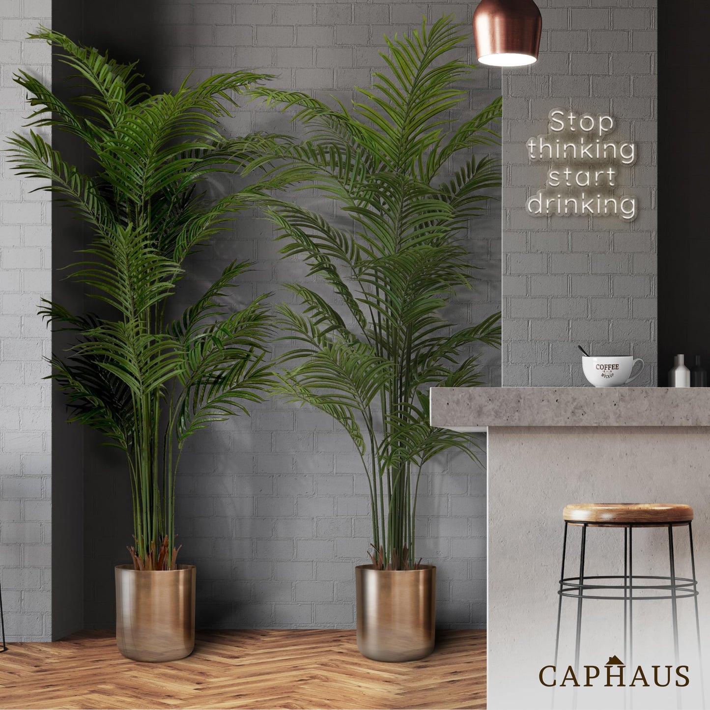 CAPHAUS 5FT Tall Artificial Palm Tree Indoor - Large Fake Palm Plant for Living Room, Realistic Faux Tree UV Resistant Low Maintenance for Home Office Decor (13 Trunks)