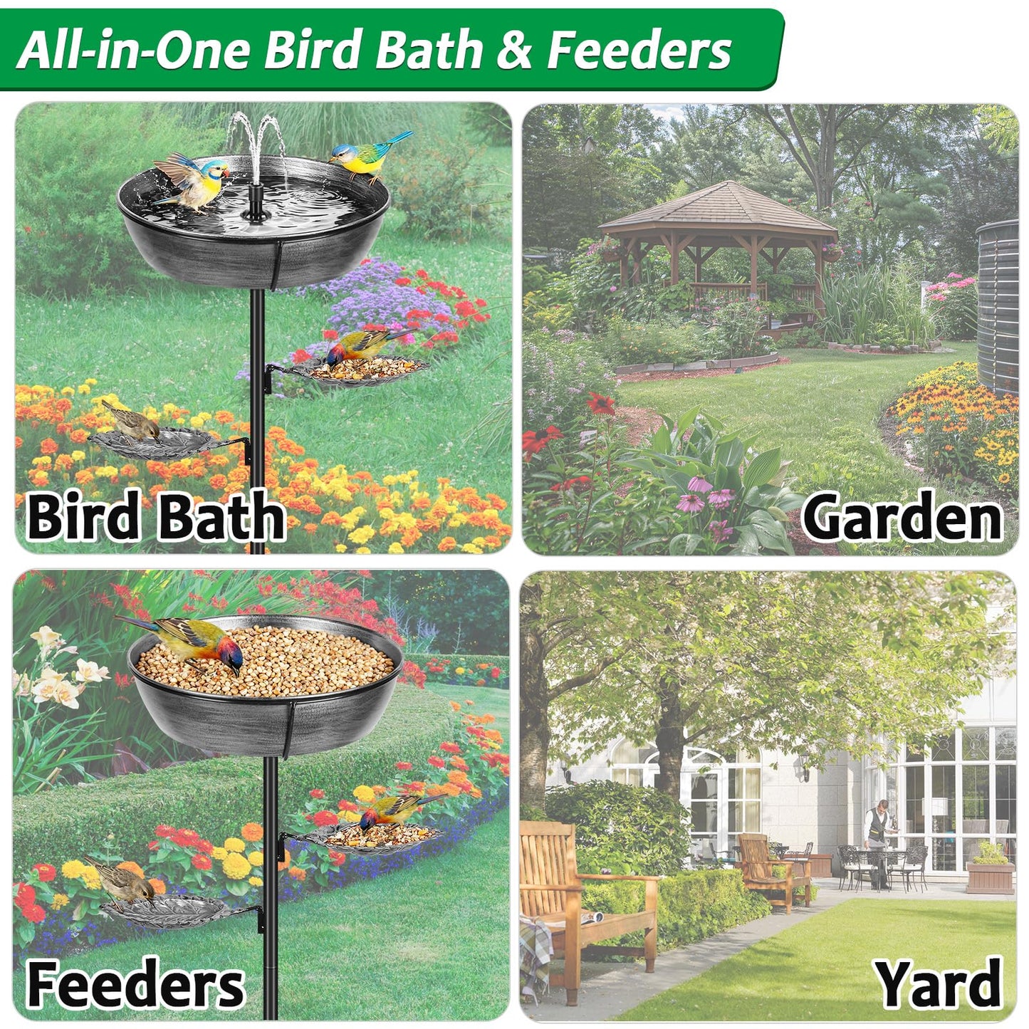 Olpchee Metal Bird Bath for Outdoor - Garden Bird Bath with Removable Bowl Heavy-Duty Base, Winter Birdbath Feeder Rust-Proof Birdbaths for Garden Yard Lawn Decor, Easy to Install(Grey)