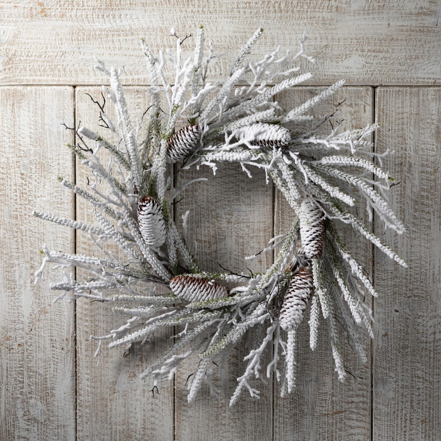 Sullivans 24" Flocked Pine Twig Wreath, Christmas Wreath, Front Decor Decor, Perfect for Fireplace Mantels, Dining and Living Rooms