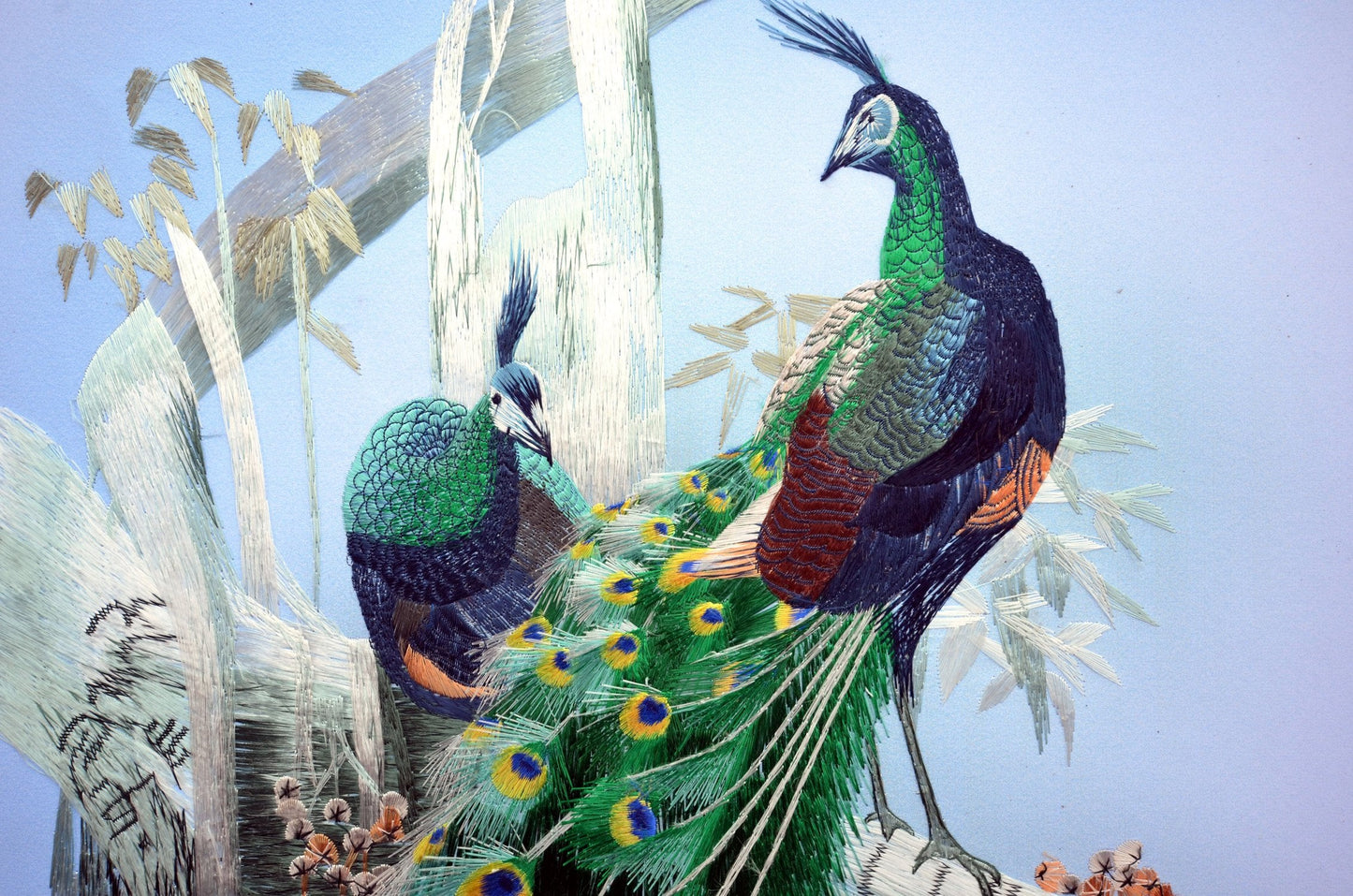 Grace Art, Large Asian Silk Embroidery Art Wall Hanging, Peacocks In Tree