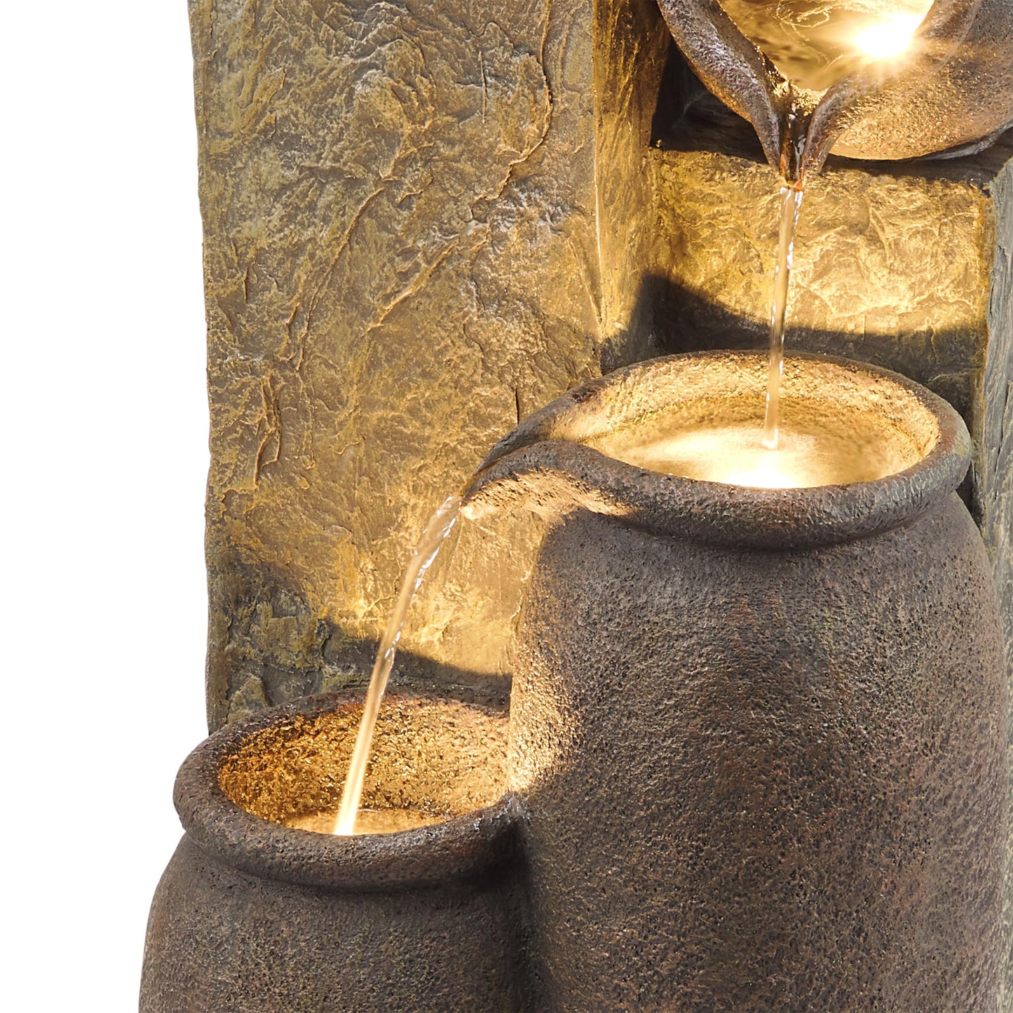 Alpine Corporation GIL140 43" Tall Indoor Outdoor Pottery Fountain with Replaceable LED Lights, Water Feature for Garden, Patio, and Home Decor, Brown