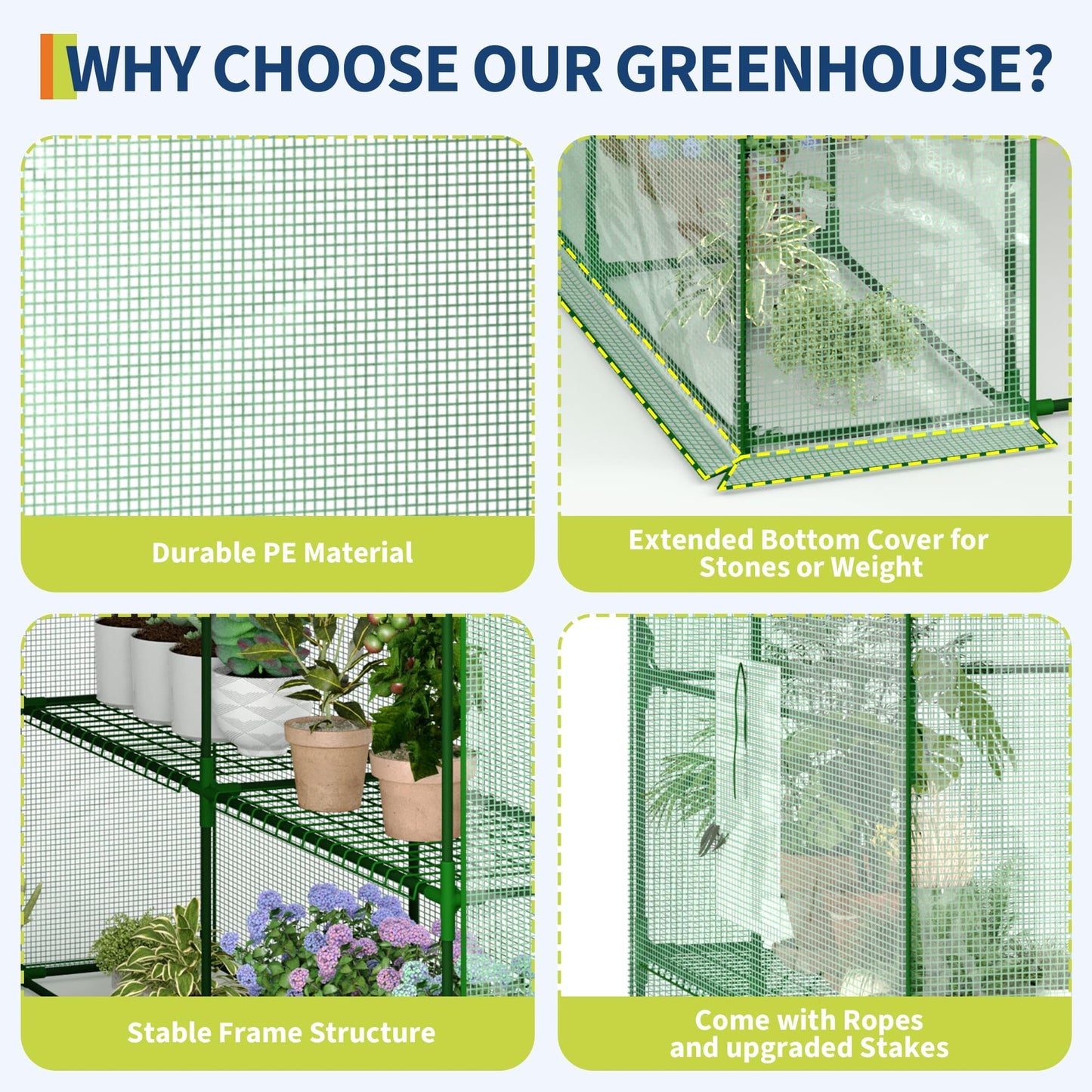 IDEALHOUSE Greenhouse, 57 x 57 x 77'' Greenhouses for Outdoors, Small Plant Green House, 3 Tiers 12 Shelves, Durable PE Cover, Plastic Portable Walk in Greenhouses for Outside Indoor