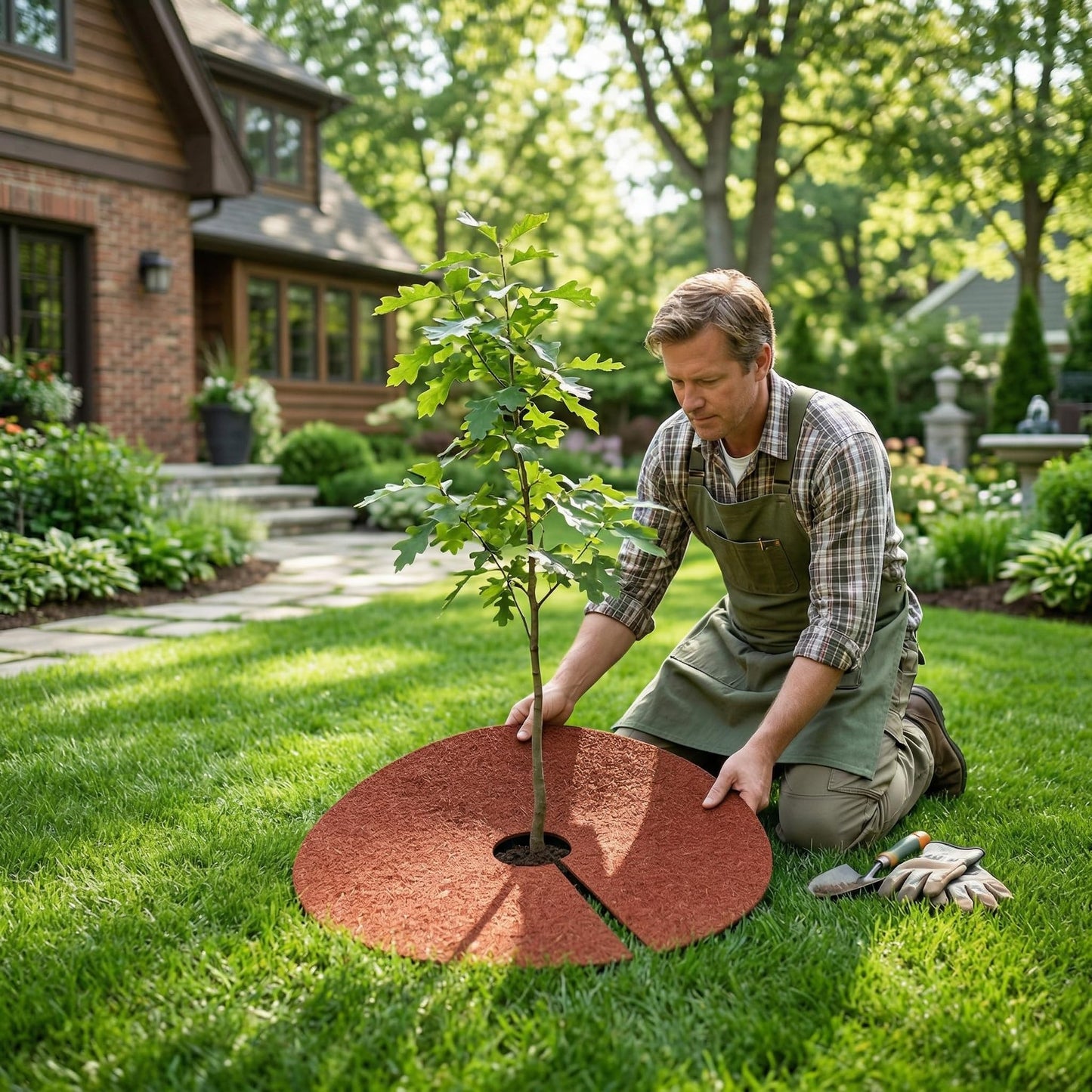 Fasmov 3 Pack Rubber Mulch Ring Tree Protector Mat Tree Protection Weed Mats, Heavy Duty Rubber, 24 inch