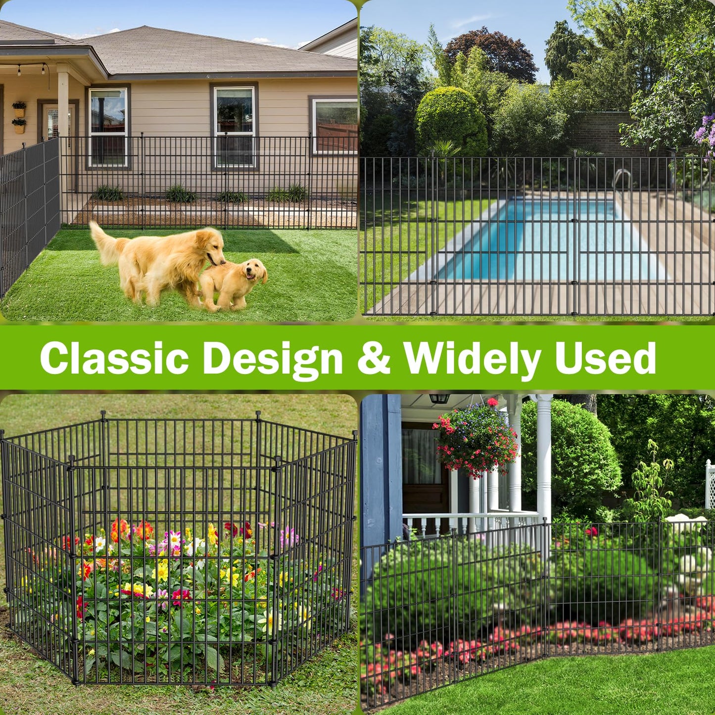 10 Panels No Dig Decorative Outdoor Garden Fence for Yard, 24 in(H) X 20 ft(L) Animal Barrier Fencing Rustproof Metal Wire Panel Border for Dog, Rabbits, and Patio Temporary Ground Stakes