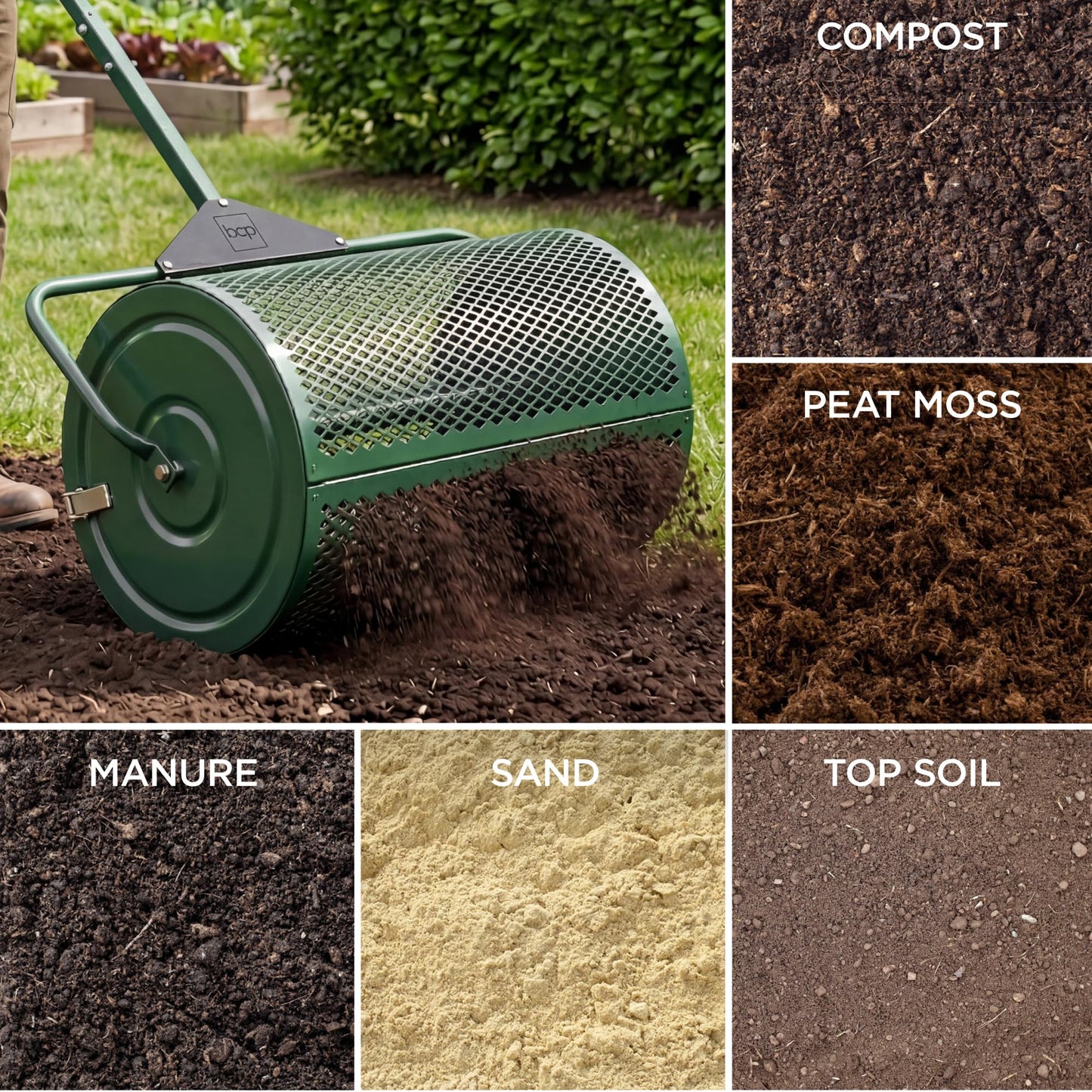 Best Choice Products Compost Spreader, 24-Inch Peat Moss Spreader, Heavy-Duty Steel Lawn & Soil Spreader for Topdressing, Sand, Manure & Mulch, Adjustable T-Handle