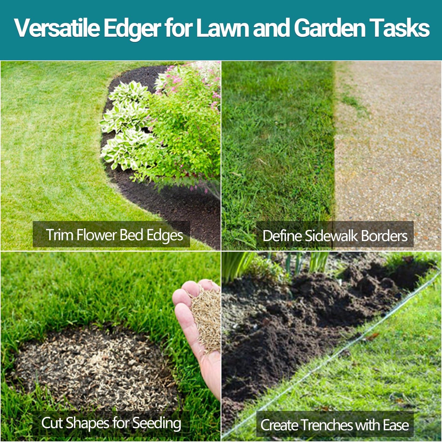 CKLT Edger Lawn Tool 41in Border Edger with Tempered Spring Steel Blade Long Rubber Handle Wide Footplate Rustproof Manganese Steel Half Moon Edger for Garden Maintenance