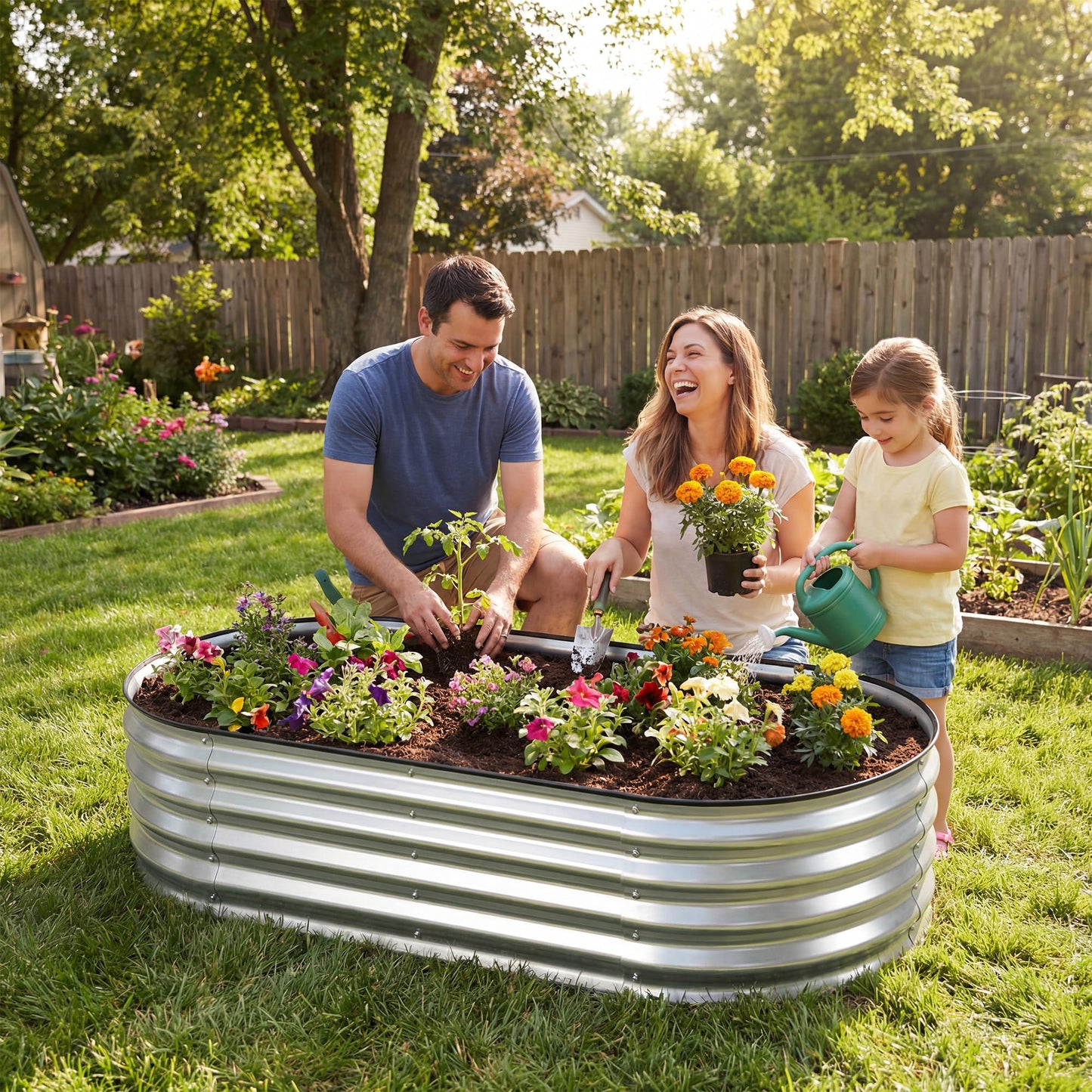 DUMOS 4x2x1ft Oval Galvanized Raised Garden Beds, Outdoor Planter Box with Open Bottom, Metal Garden Bed for Vegetables/Herbs/Flowers, Rustproof Flower Bed for Backyard/Patio, Silver