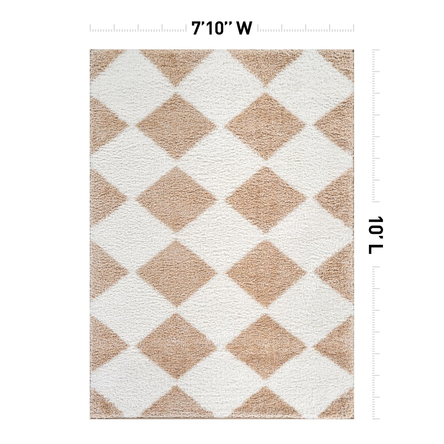 Rugshop Diamond Wave Shag Area Rug Beige 7' 10" x 10' Perfect for Large Living Rooms, Dining Areas, or Master Bedrooms
