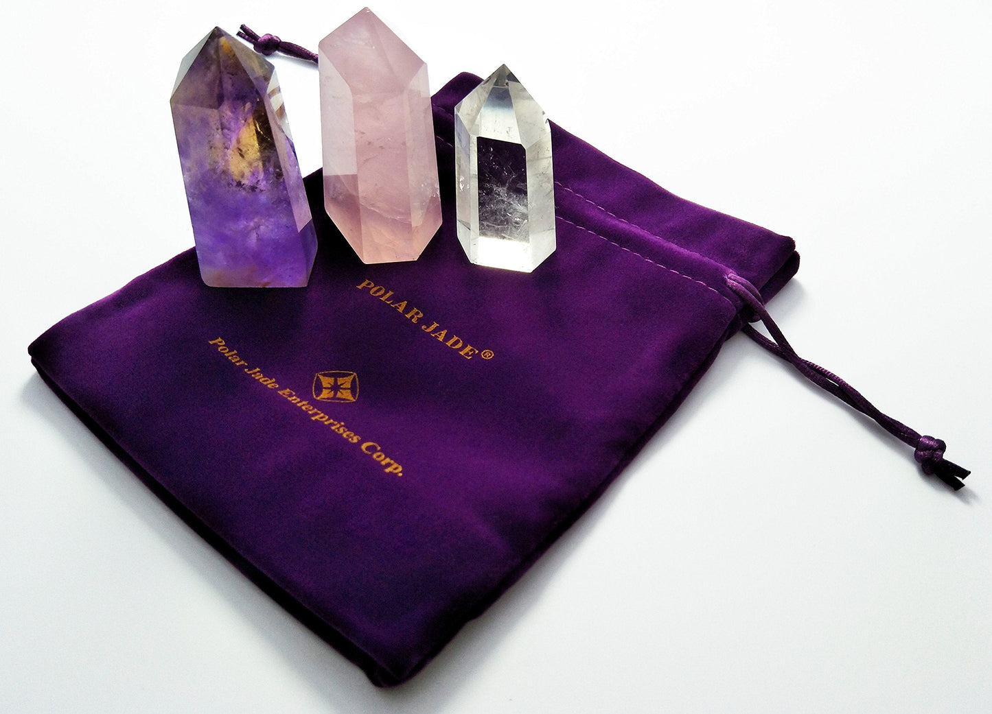Mina Heal Healing Crystal Wands Point Faceted Prism Bars for Reiki Chakra Meditation Therapy Home Decoration Set of 3 (Rose Quartz, Clear Quartz & Amethyst)