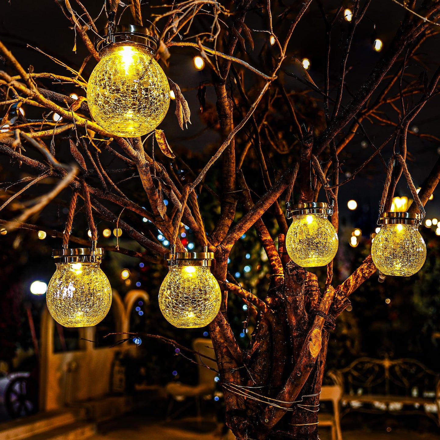 Cooo Christmas Gifts 2 Pack Solar Lanterns Waterproof Outdoor Heavy Crackle Glass a Big Warm LED Stainless Steel Lid 215% Solar for Women Mom Grandma Landscape Path Lights Garden Yard Backyard Decor