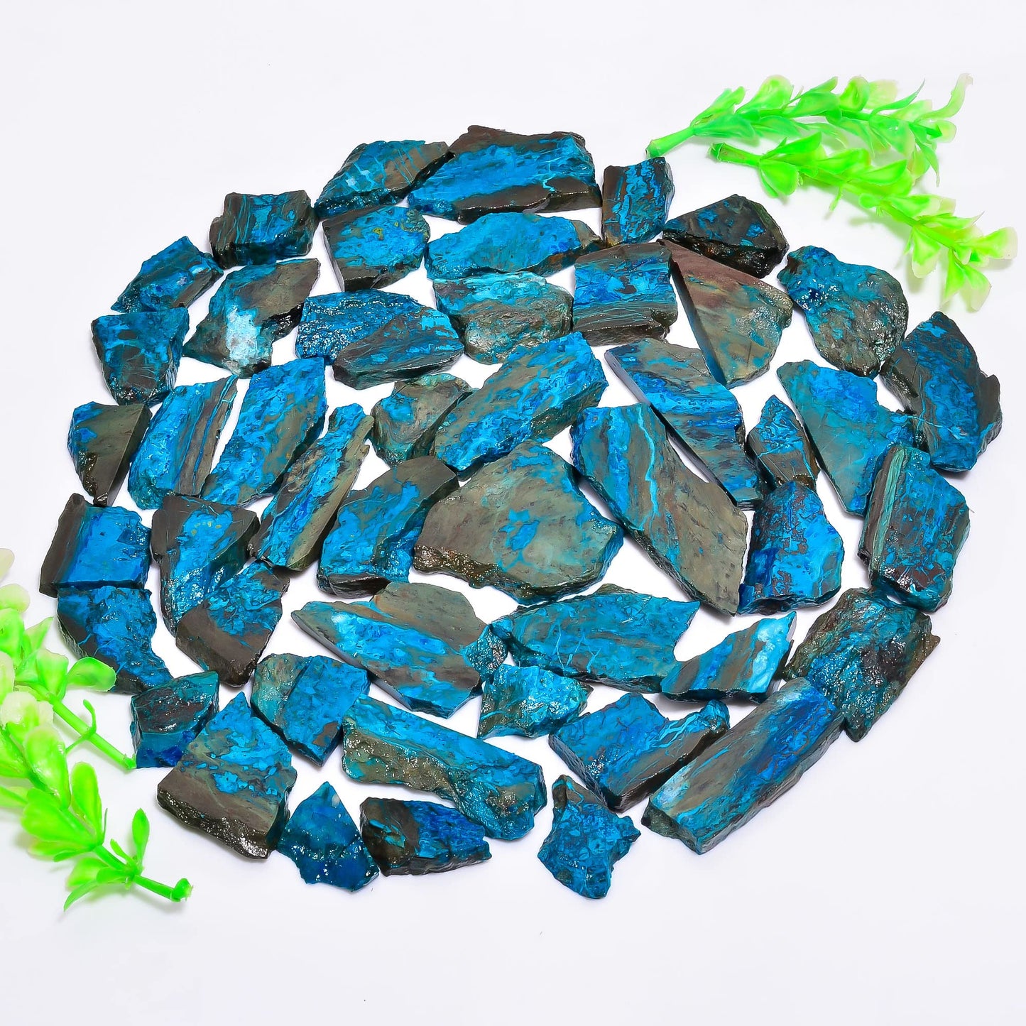 Natural Azurite Raw Slice Gemstone- Healing Crystals for DIY Jewelry Making -Loose Natural Cabochon -Perfect for Crafting Unique Jewelry Designs (5 pcs, 25-35 mm)